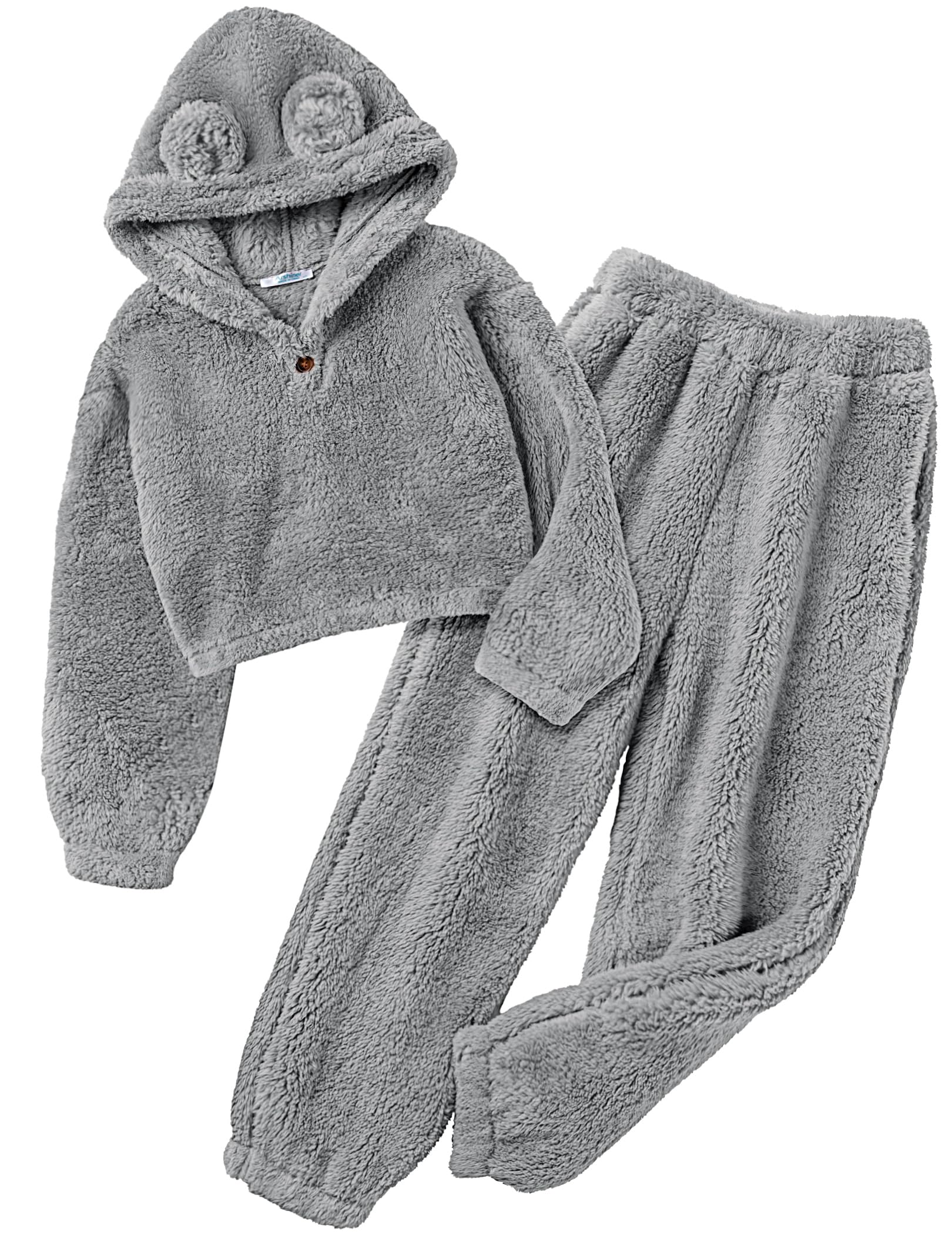 Arshiner Girls 2 Piece Outfits Fuzzy Sweatsuits Hoodie and Sweatpant Sets | Fuzzy Sweatsuits Set,Fall Winter Tracksuit,Long Sleeve Bear Ear Hoodie,Sweatpant with Pcokets,Clothing Set