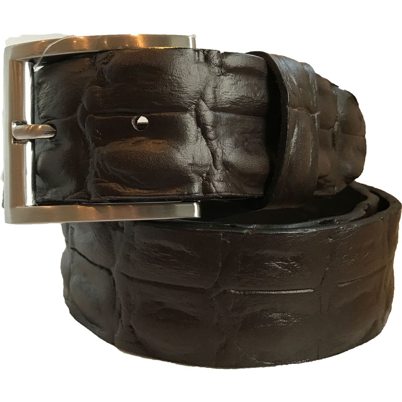 MENS BELT BROWN 100% ITALIAN FULL GRAIN SINGLE SKIN HIDE LEATHER BELT CROCODILE PRINT 40MM (SMALL 30-32 INCHES)
