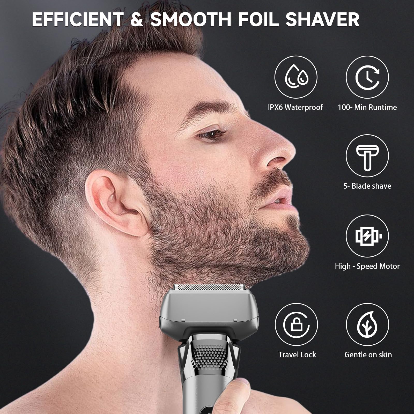 Electric Foil Shavers for Men Rechargeable Electric Razor Cordless Dry Wet Shavers Beard with Pop-Up Trimmer Travel Foil Shaver Face as Father Husband Boyfriend Gift 2408 Matte Silver