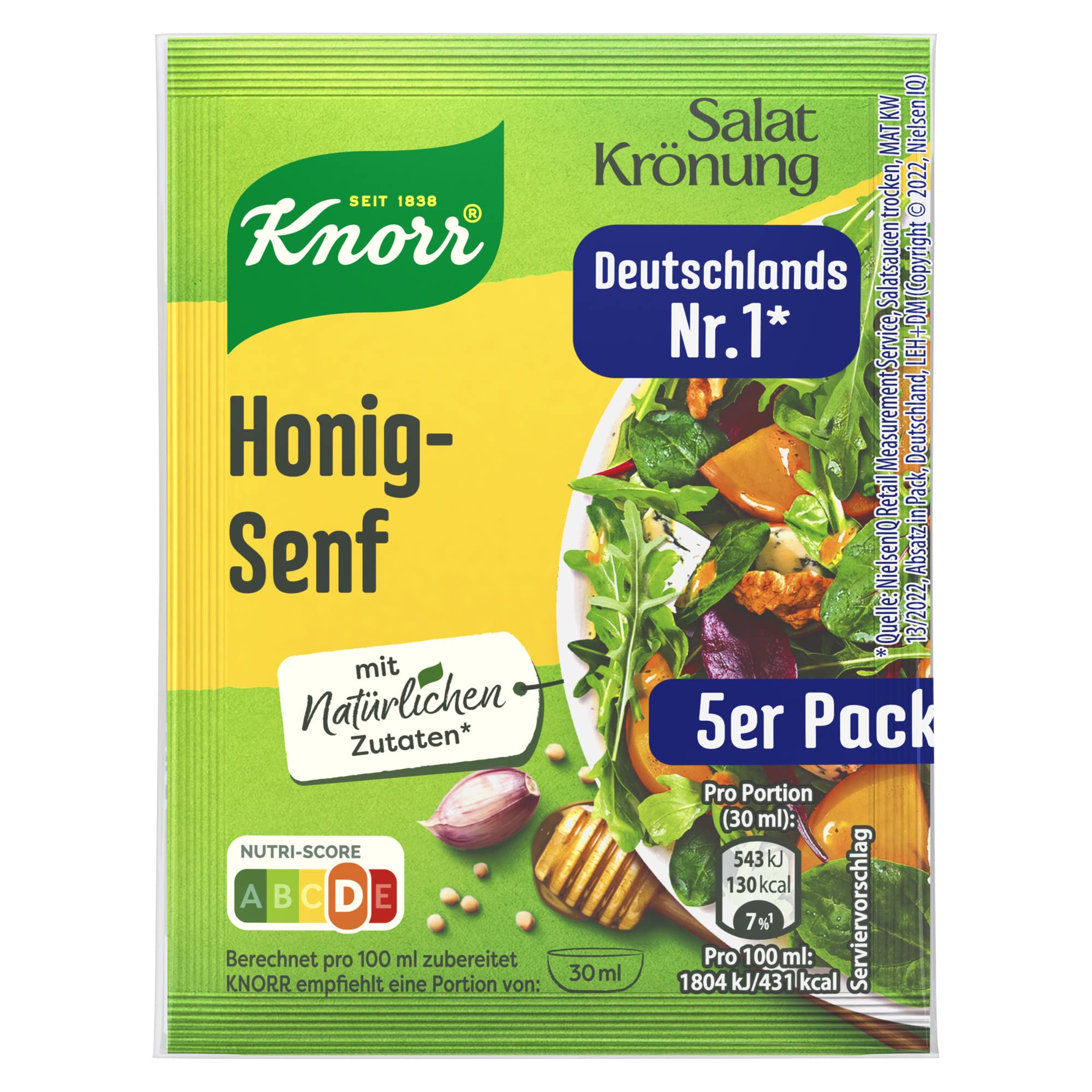 Knorr Salatkrönung Honig-Senf für ein leckeres Salatdressing mit natürlichen Zutaten* 5 x 3 Portionen 15 Stück