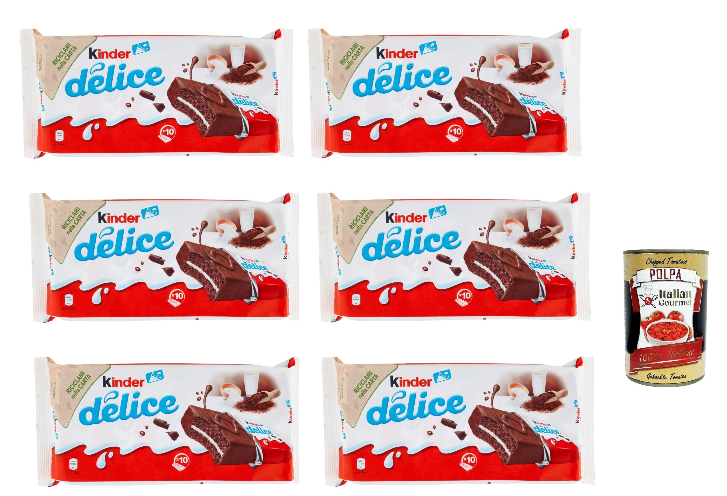Kinder Delice CACAO Milchschnitte 60er Pack (60 x 39 g) Kuchen Snack Pausensnack + Italian Gourmet polpa 400g