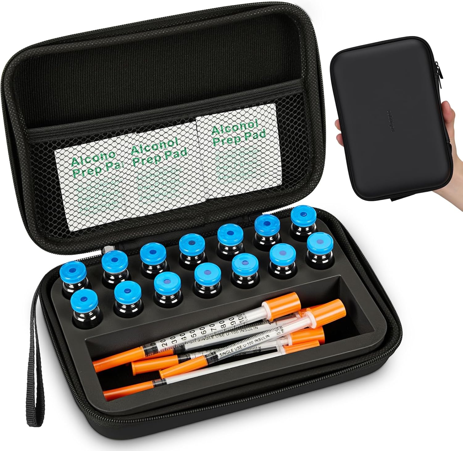 Qunclay 3ml Peptide Case for Fridge, Insulin Vial Peptide Holder Trt Case, Insulin Cooler Travel Fridge Holder Storage Cases Room for Syringes and Skin Prep Wipes, Portable Travel Box