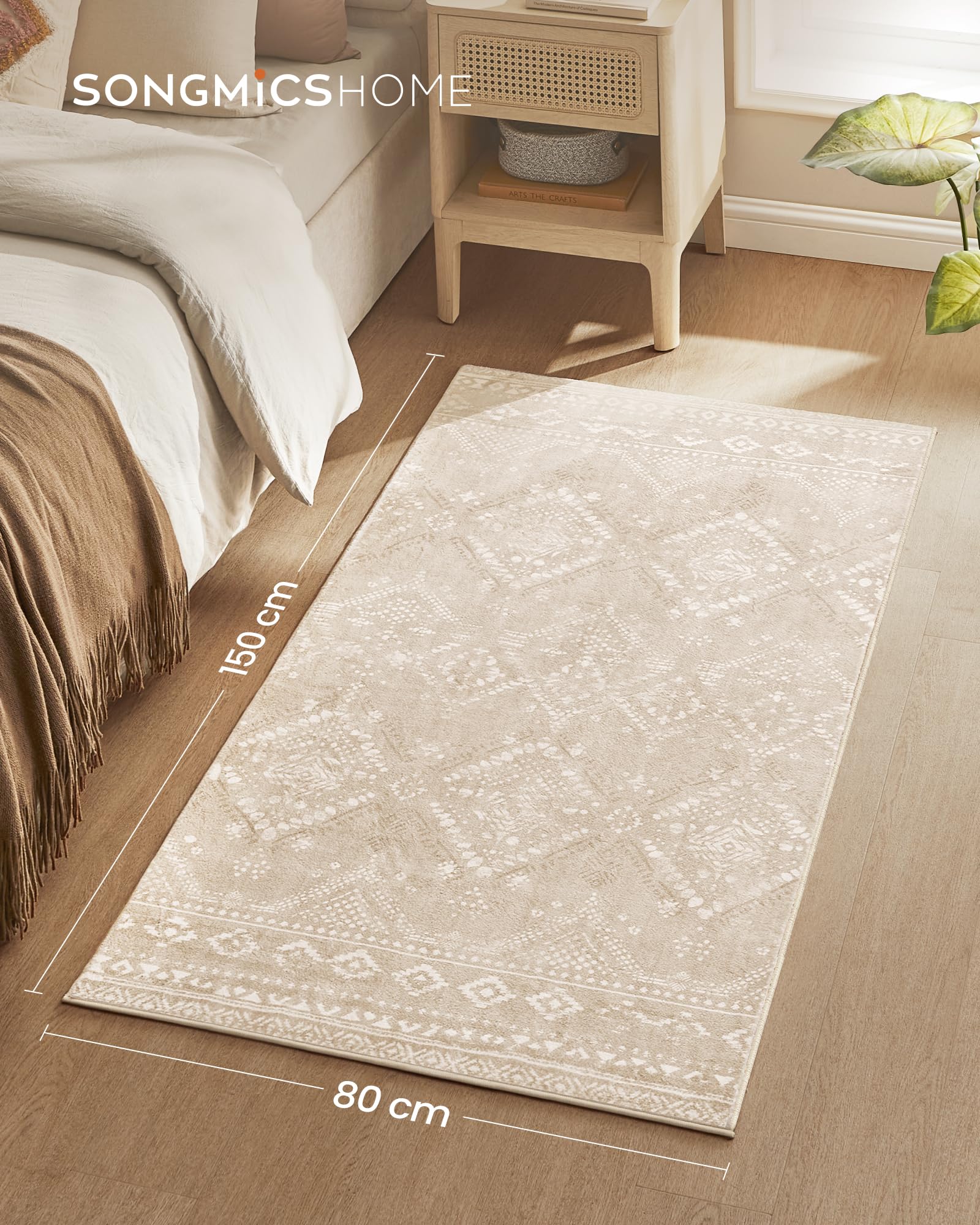 SONGMICS HOME Alfombra, 80 x 150 cm, Alfombra Antideslizante, Decoración del Hogar, para Salón, Dormitorio, Lavable a Máquina, Estilo Moderno, Beige Capuchino TAR026K01V1