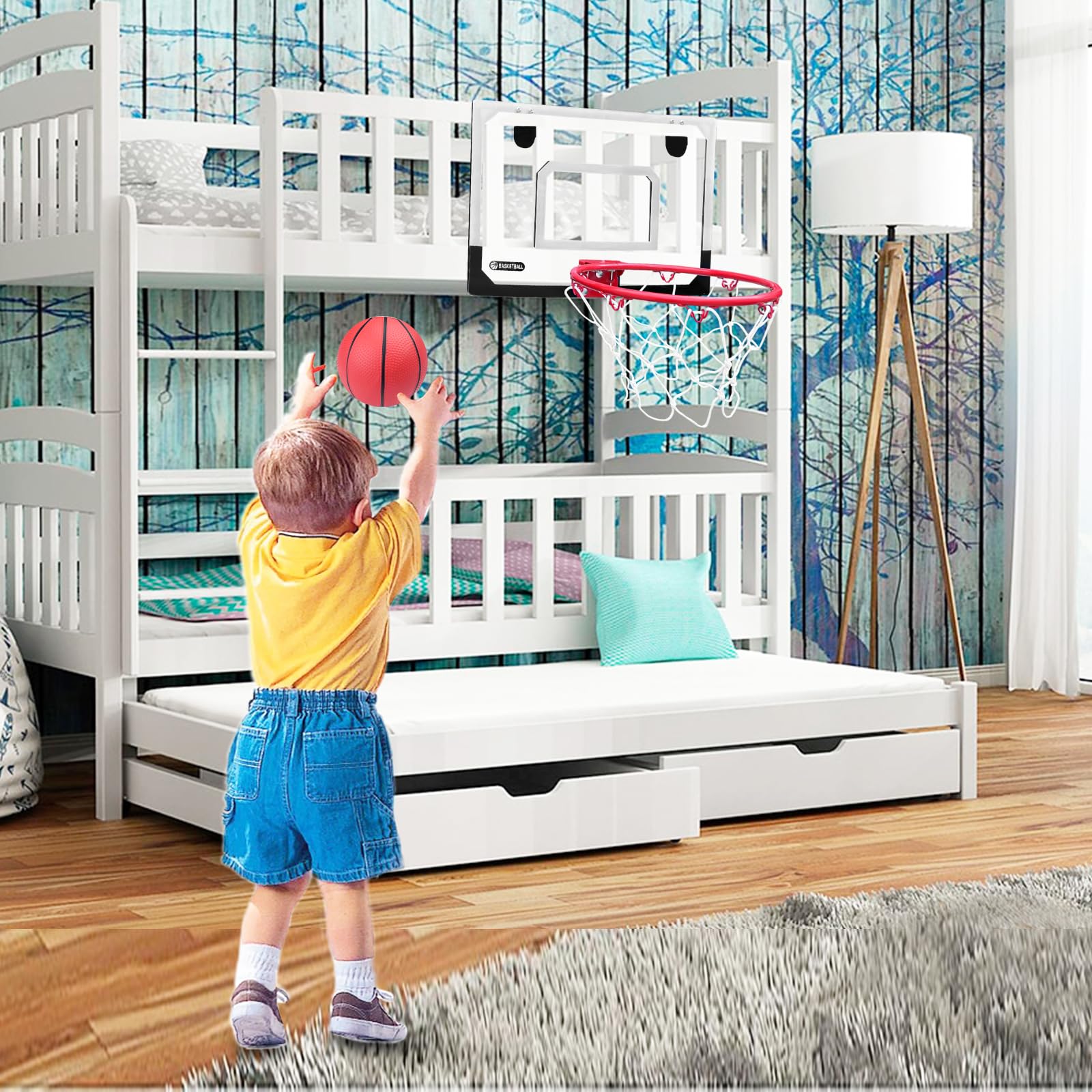 Newpop Canestro Basket da Camera, Minis Hoop Baskets, Canestri da Basket Bambinis, Set da Pallacanestro, Palla Canestros e Cerchio, Giocattolis Sportivi per Bambinos, Adatto Essere Appeso alle Porte