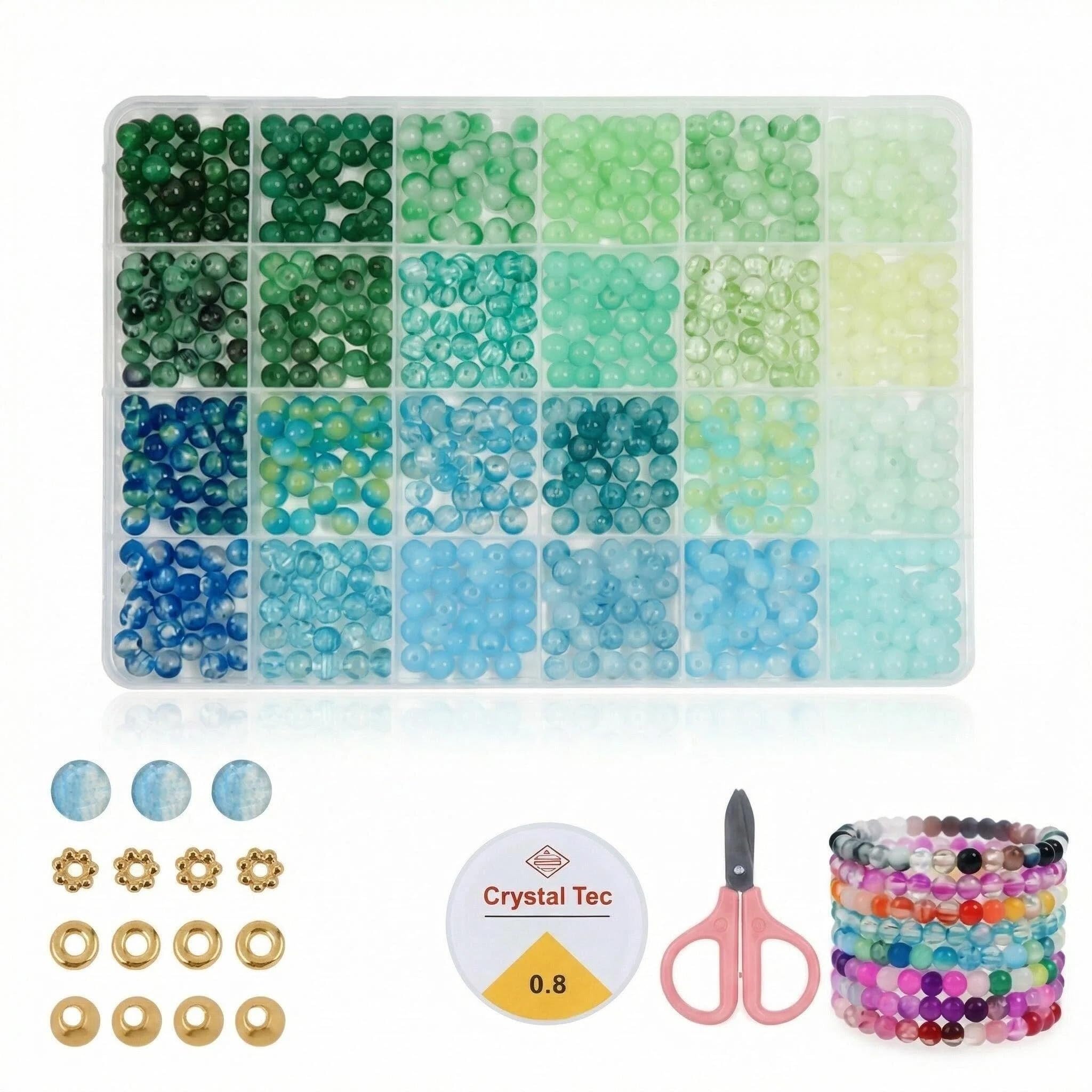 CavspkArt Glass Beads Bracelet Making Kit, Beads Kit with Scissors, Bead Accessories, Bracelet Making Kits