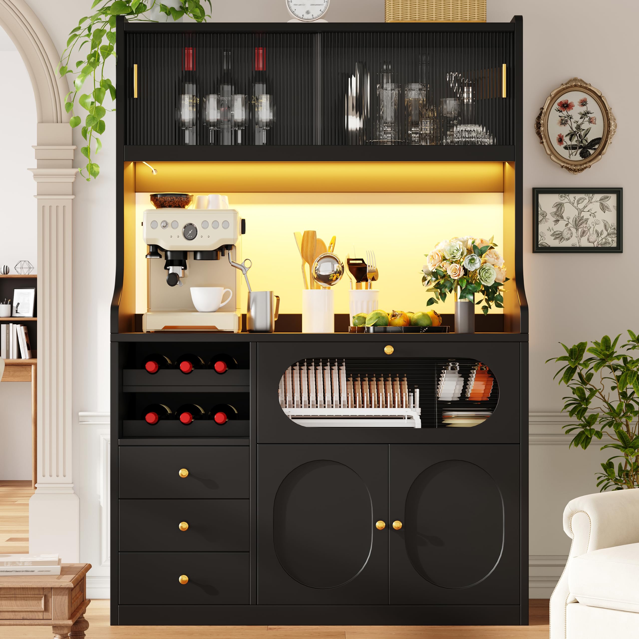 Mobile da cucina alto, 120 x 40 x 180 cm, con LED, cassetti e ante