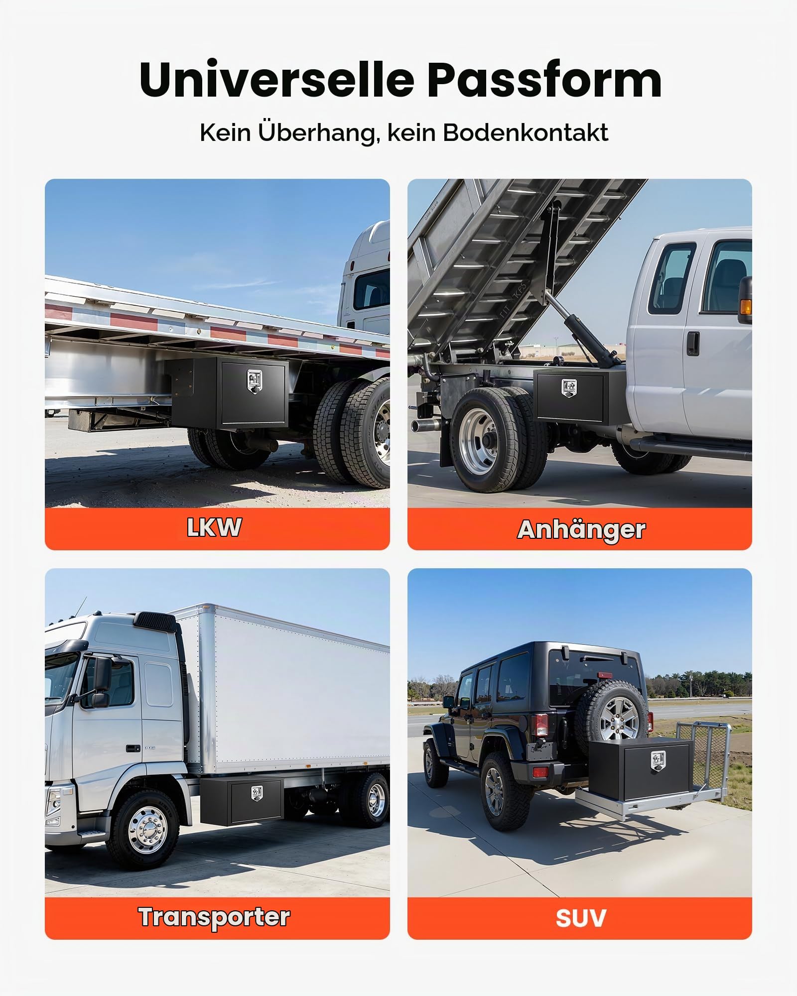 VEVOR Lkw Unterbaubox 609 x 305 x 356 mm Unterflur Staukasten Kaltgewalzter Stahl Wasserdichter Werkzeugkasten mit T-Griff Schloss für Lkw Anhänger Transporter Werkzeugkiste Unterflurkasten Schwarz