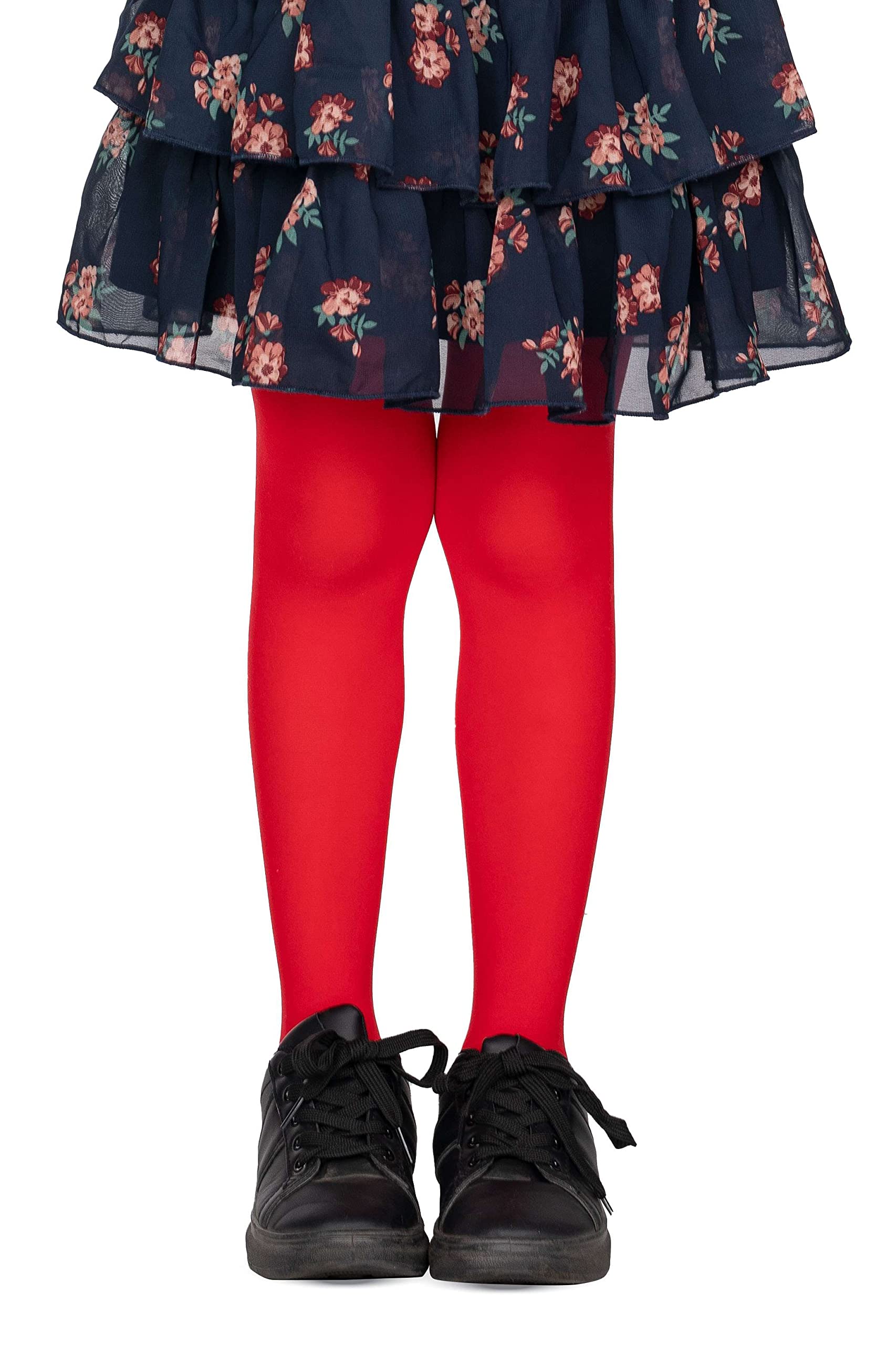 LORES Red Tights for Girls 40 DEN Opaque Plain Solid Footed, Soft Microfibre Ballet Tights, School Uniform Tights Kids Dance Gymnastics Everyday-wear, 11-12 Years (146/152 cm)