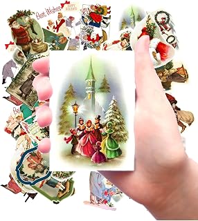 Large Stickers (Each Sticker 2.5"x3.5”, Pack 24 pcs) Vintage Christmas Pictures FLONZ Illustrations Drawings