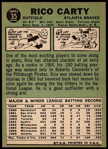 Miniatura 2 de 1967 Topps # 35 Rico Carty Atlanta Braves (Baseball Card) Autograph Braves