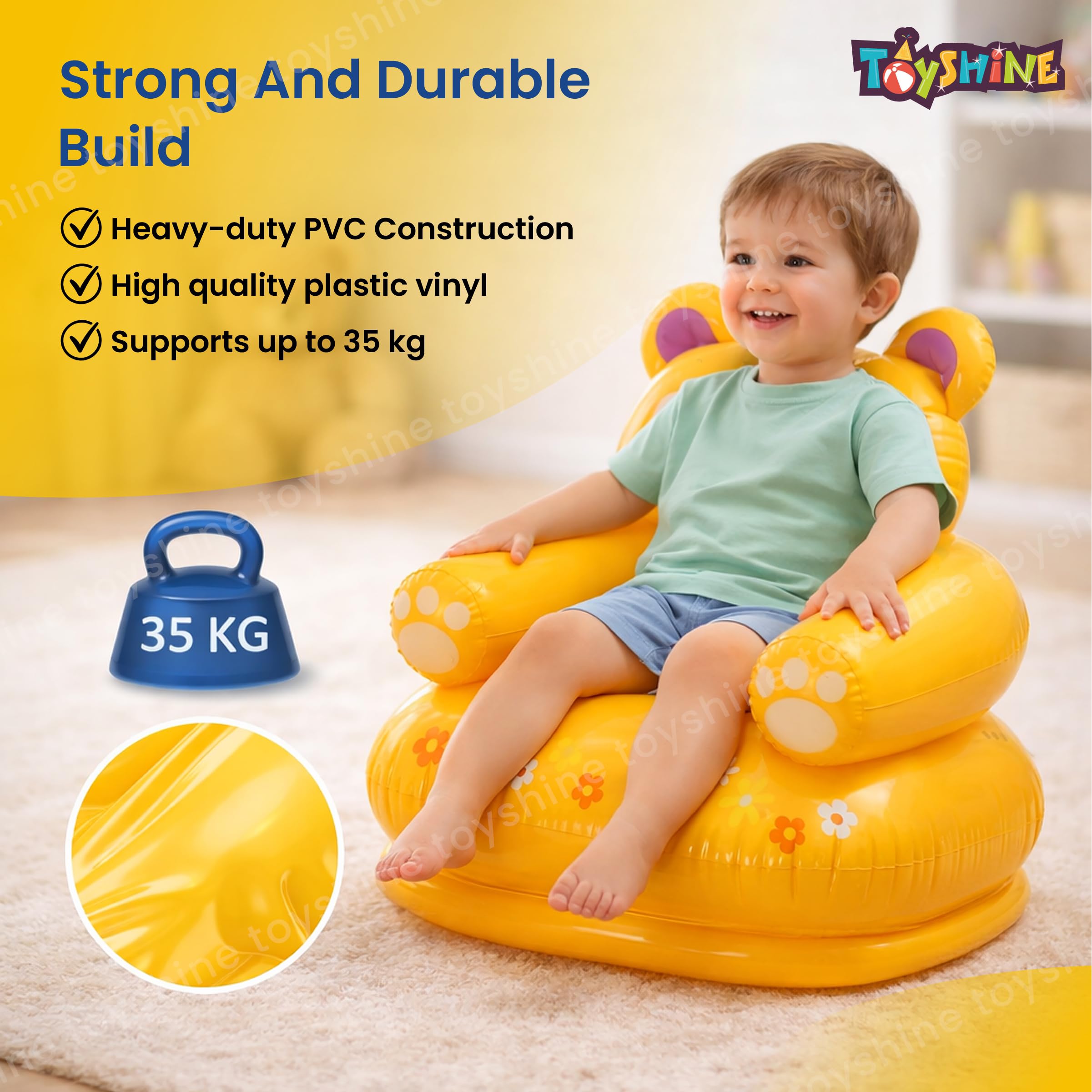 Toyshine Inflatable Animal Air Chair for 3-8 Years Kids, Bear, Yellow 2