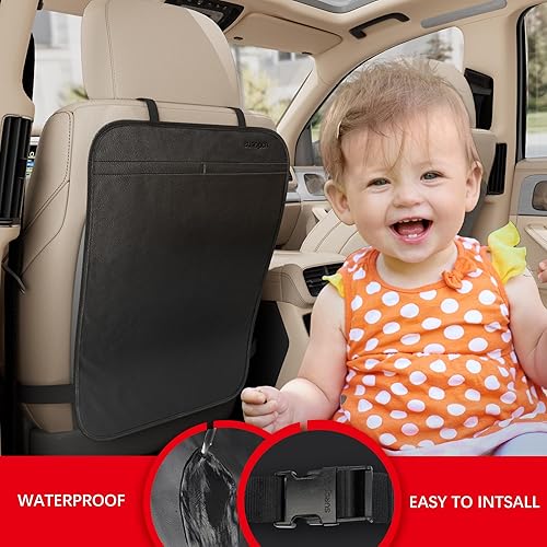 Miniatura 5 de SURDOCA Kick Mats Protector de asiento trasero para niños, funda de cuero para asiento trasero de automóvil para niños, ofrece protección