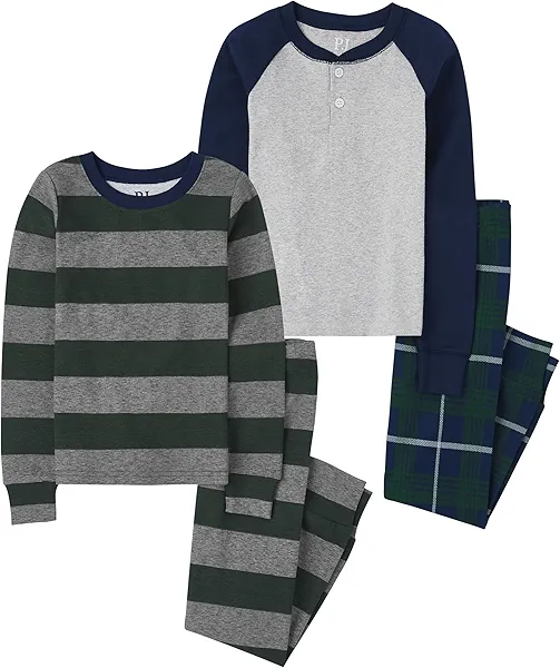 The Children's Place Boys' 100% Cotton Long Sleeve Top and Pants,2 Piece Pajama Set