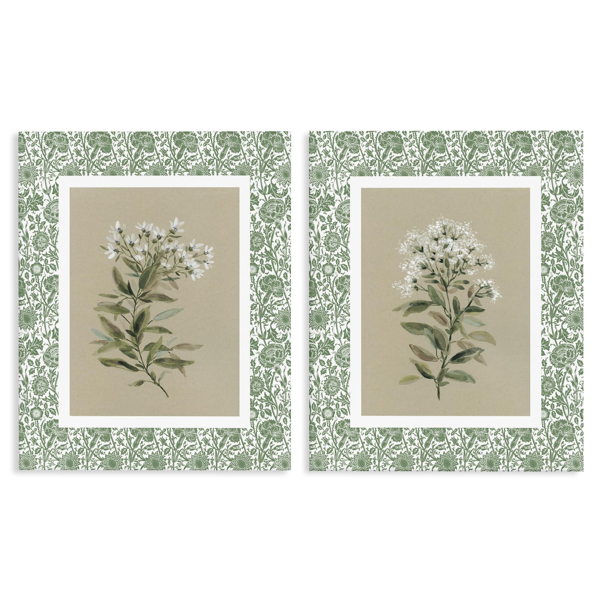 Stupell Industries Vintage Botanical Pattern Floral Green Botanical Floral, 24 X 30 Inch Canvas Wall Art Set