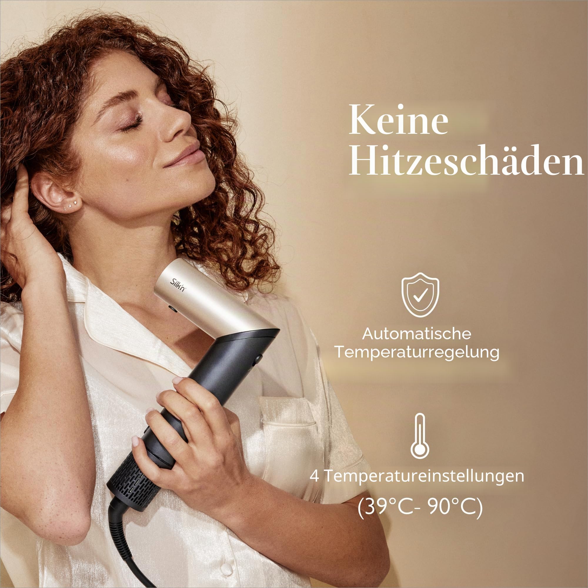 Silk'n air styler 5 in 1 SilkyAir Flex Curly and Wavy Heizbürste mit 5 Zubehörteilen, Rotierende Föhnbürste, Volumenbürste, Diffusor und mehr, 1300W Haartrockner, Schwarz