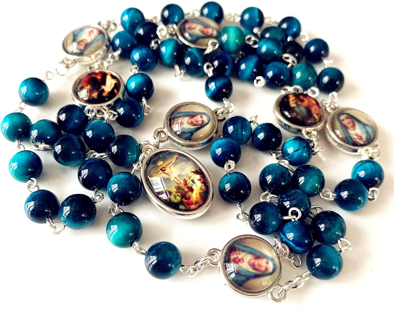 elegantmedical Tiger Eye Beads SEVEN 7 SORROWS MARY Rosary Necklace Catholic
