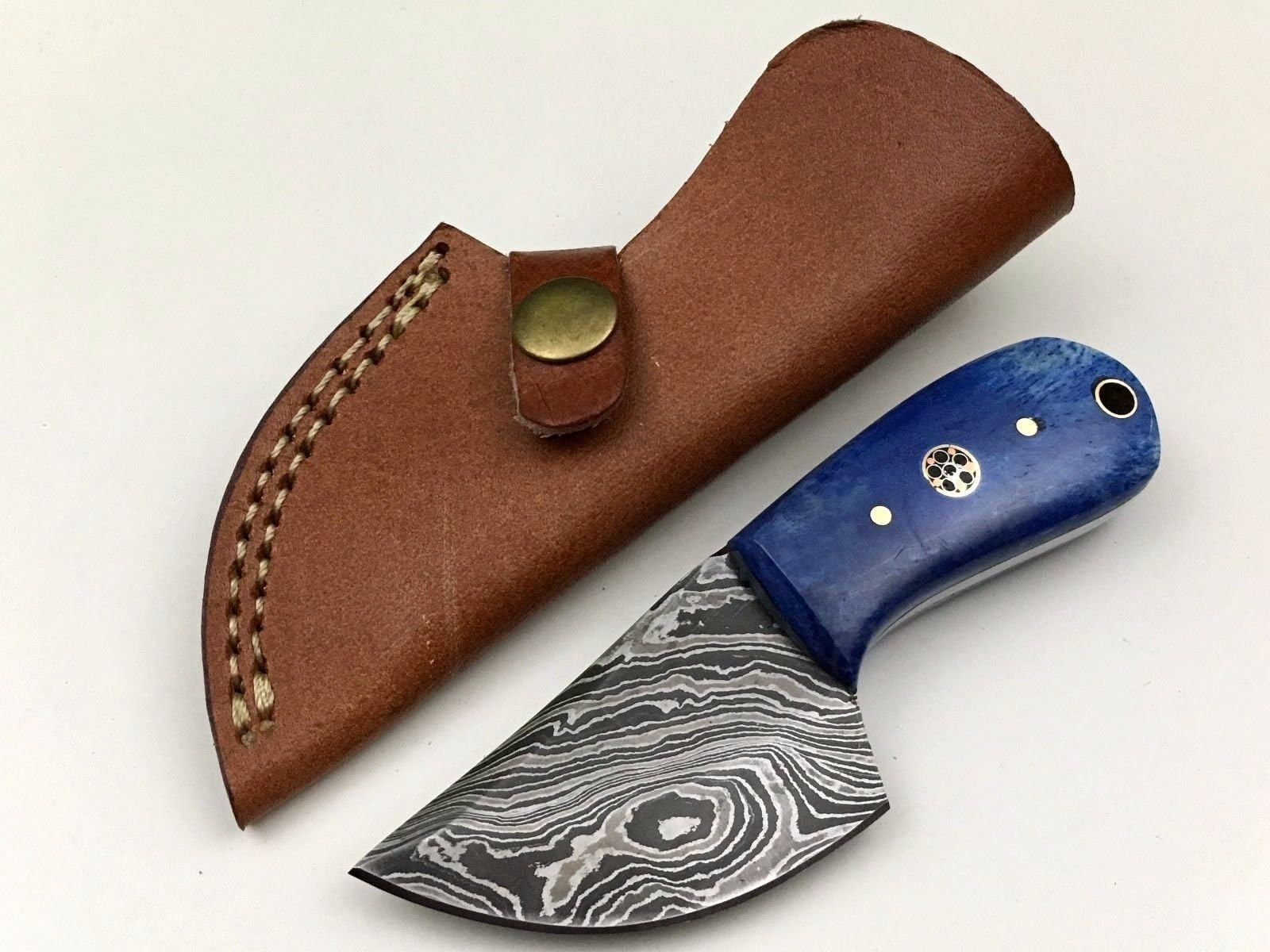 Ash nw4 damascus steel custom handmade skinner knife 5"