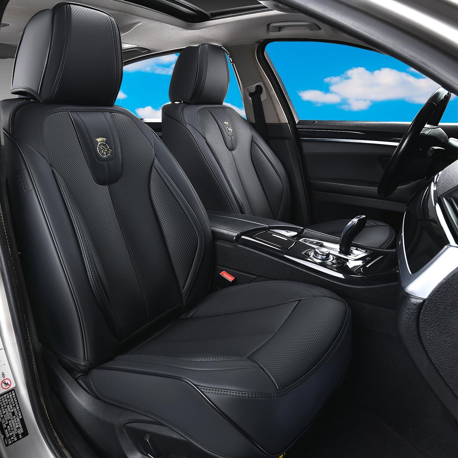 Leather Front Seat Covers, Waterproof Seat Cover for Cars 2 PCS, Luxury Leatherette Car Seat Cushion, Front Protectors Automotive Seat Covers for Sedan SUV Pick-up Truck, Black