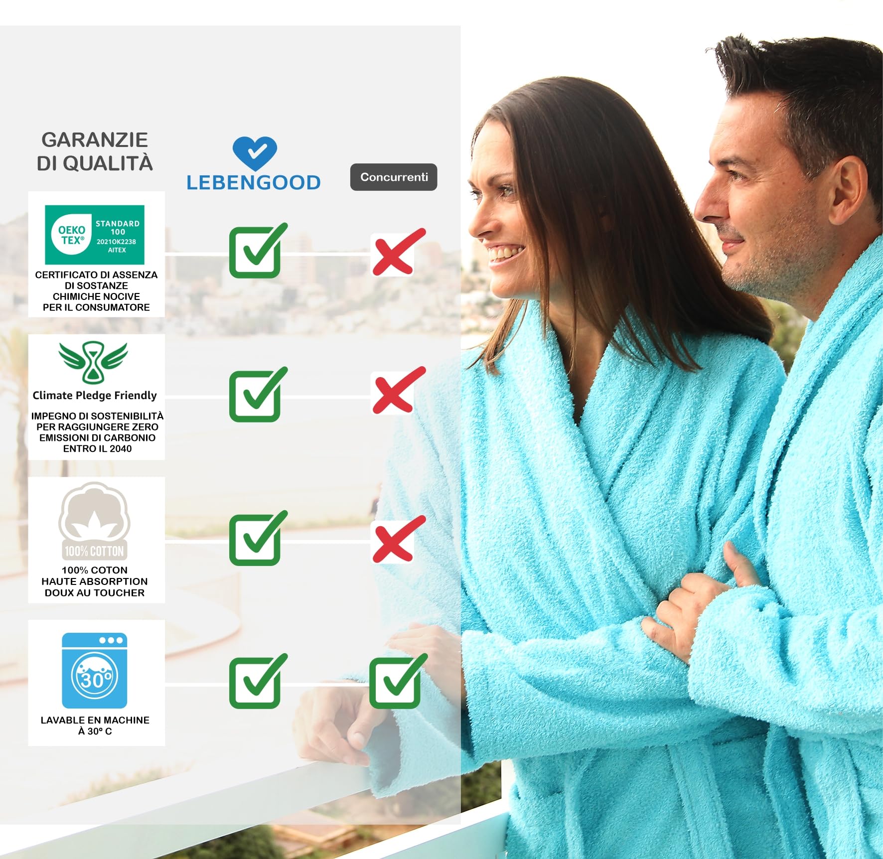 LEBENGOOD - Accappatoio unisex da donna e uomo, 100% cotone spugna americana 400 g, con cintura, tasche, perfetto per la doccia, come vestaglia morbida o come asciugamano