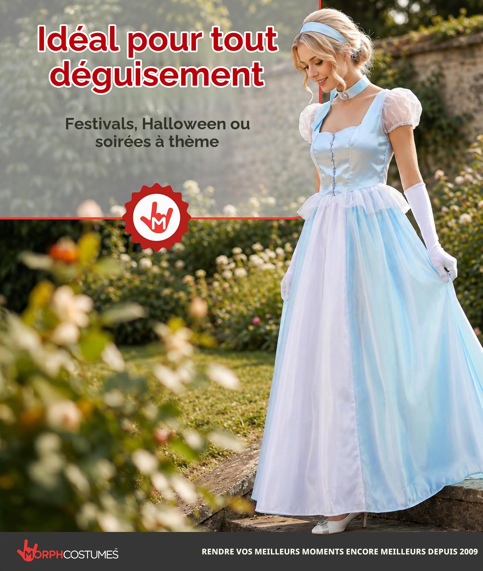 Fun Shack Deguisement Princesse Femme, Costume Cendrillon Halloween | Robe de Bal Bleue, Serre-Tête, Gants & Ras-de-Cou, Look Conte de Fées, Parfait pour Halloween, Idéal pour se Déguiser