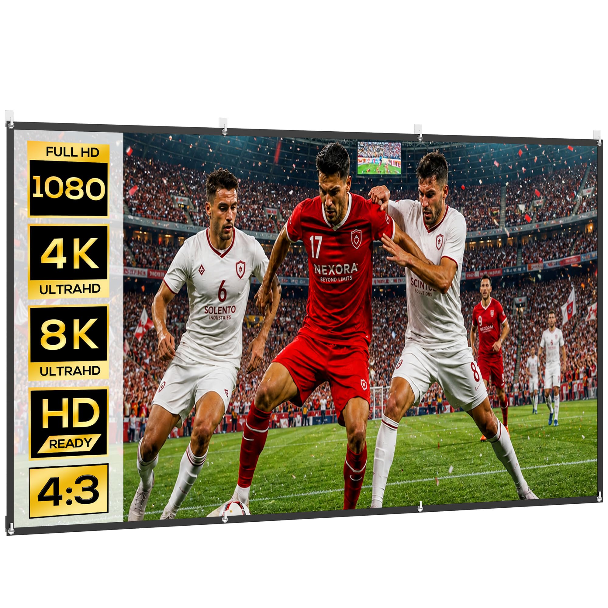 HOMCOM Pantalla de Proyector Manual 120 Pulgadas, Pantalla de Proyección, Formato 16:9, HD 4K/8K, Tela Lavable, para Interior y Exterior, Cine en Casa, Oficina, Patio, Blanco