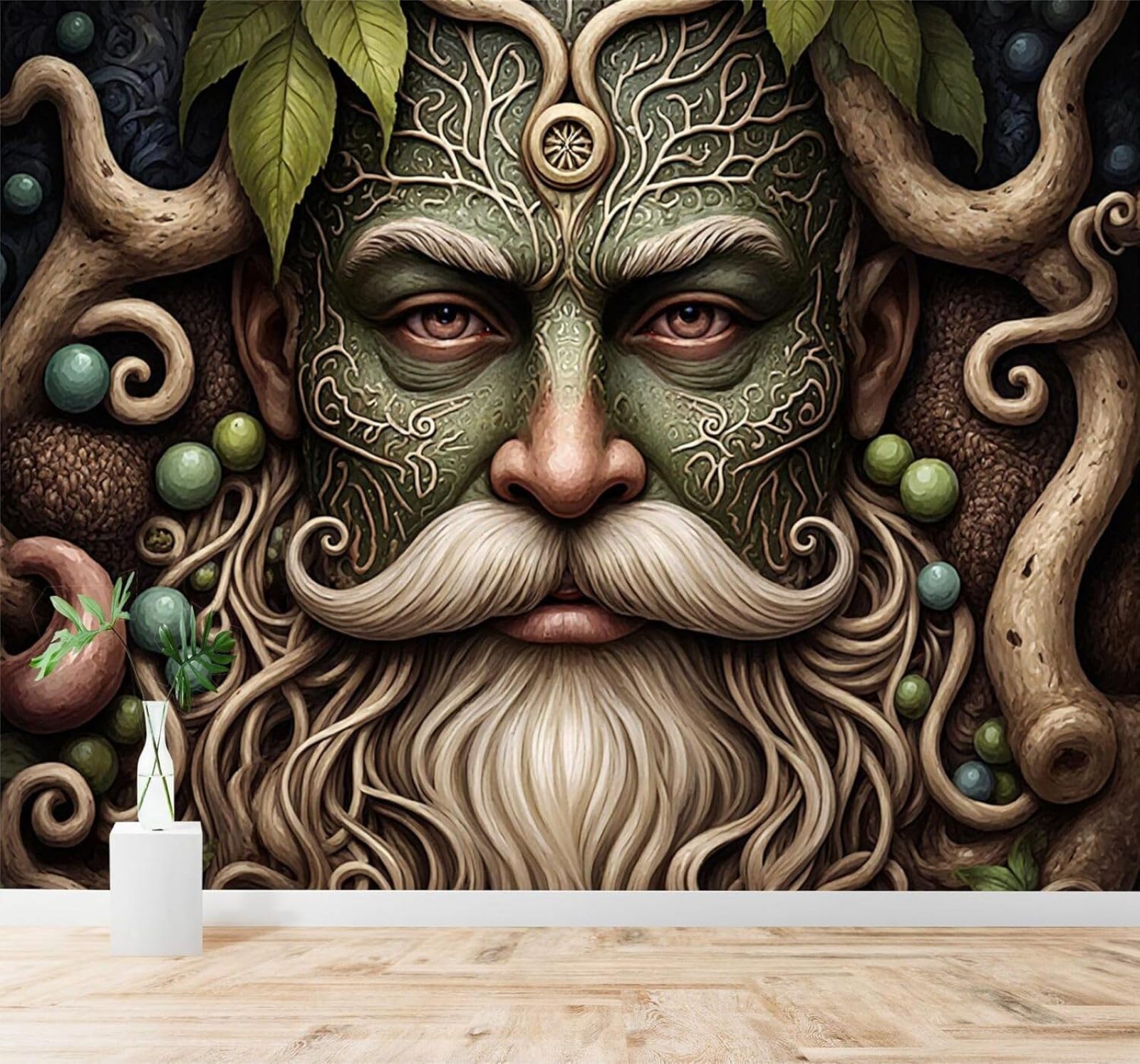 XLMING Twisted Branches Green Spheres Dreamlike Forest Roots 3D Wallpaper Silky Texture Home Study Office Grey Dining Room Sofa Bedroom Living Room TV Backdrop-350cm×256cm