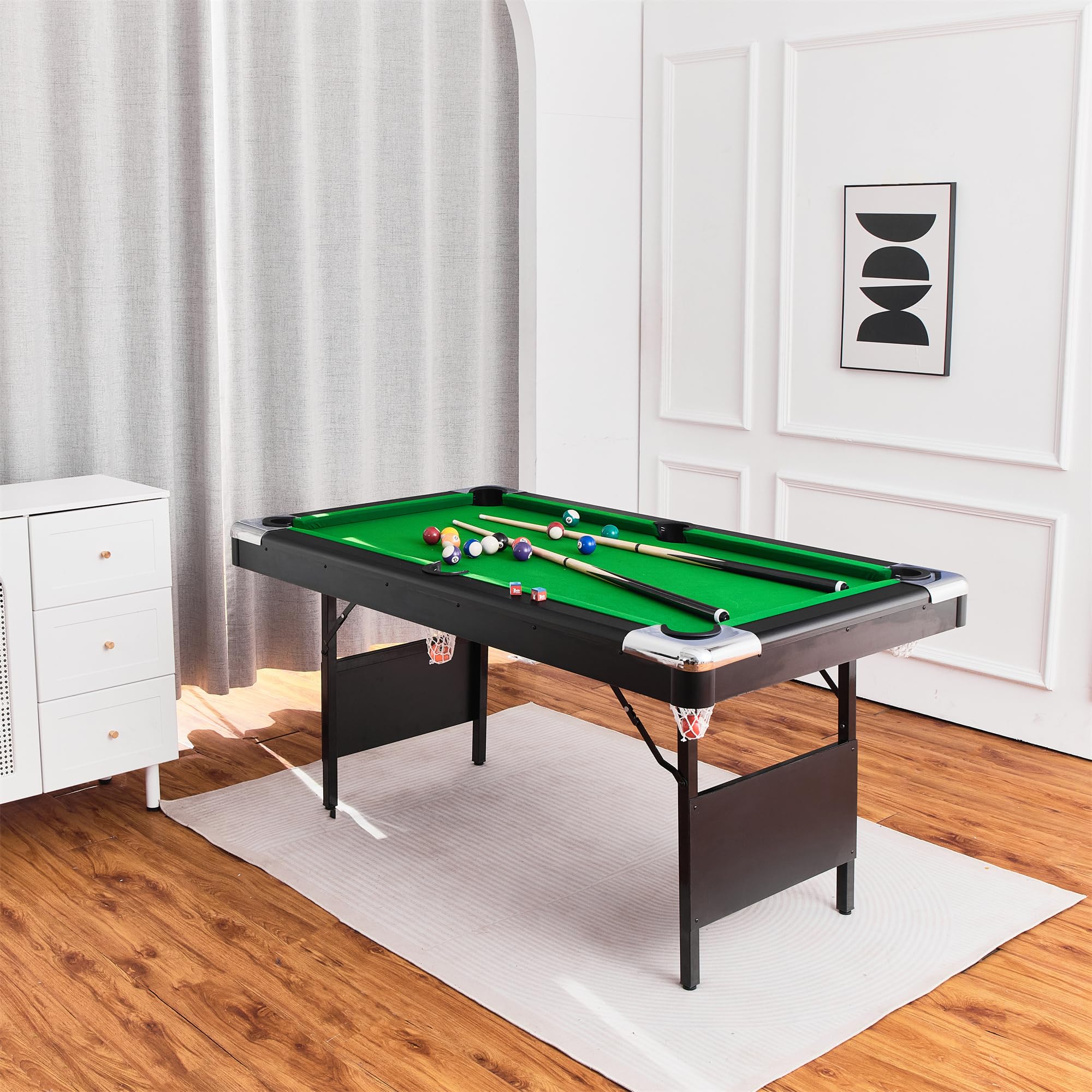 Premium 5.5 Ft Pool Table with Green Velvet Cloth and Complete Accessories, Material MDF with Wood PVC Billiard Table (Green(3))