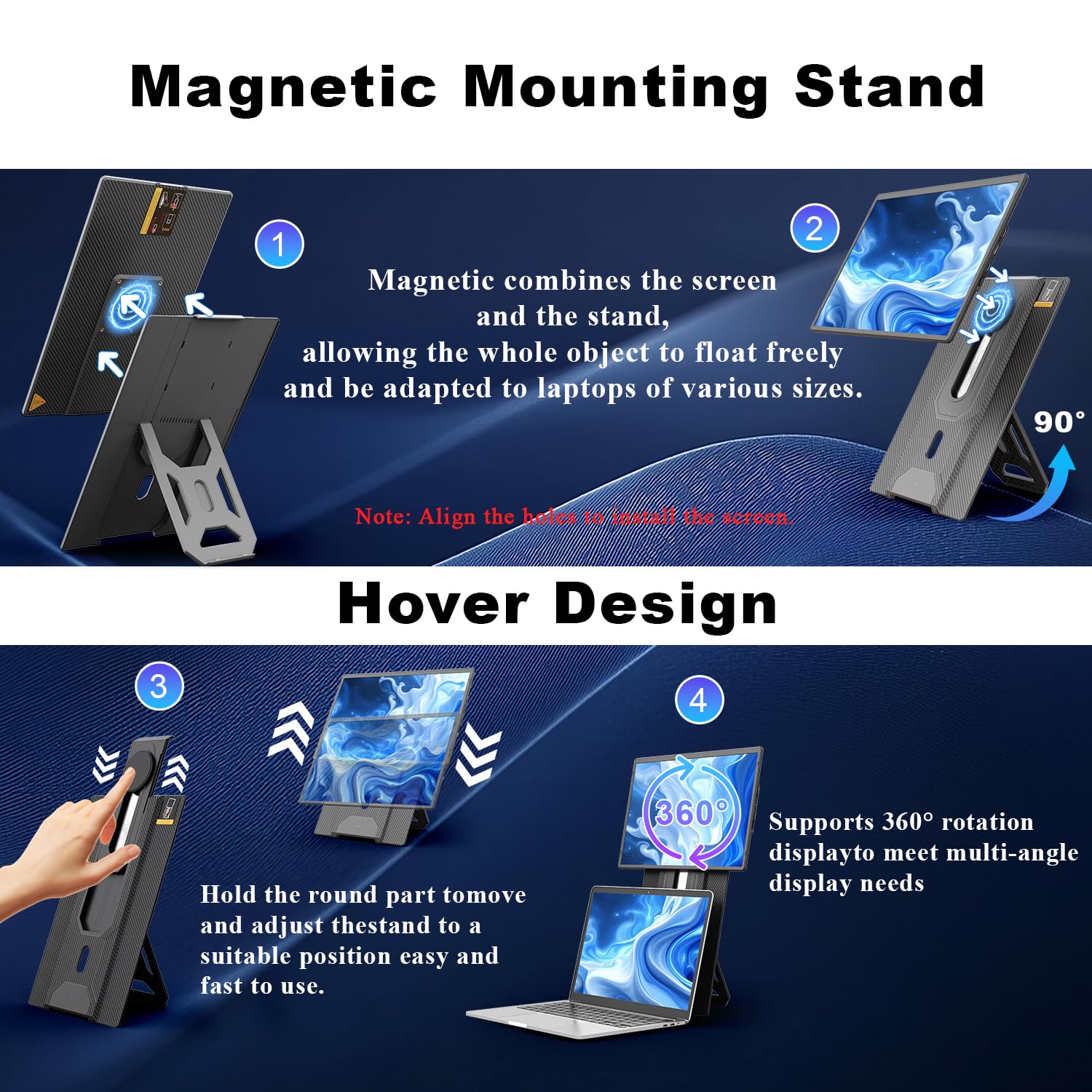 Teamgee Monitor Portátil 16.1 “, FHD 1200P IPS con Soporte Magnético 360° de Altura Ajustable, Pantalla Dual Ultra Delgada para Mac/Windows/Chrome (Portátiles 13-17.3"), Montaje VESA