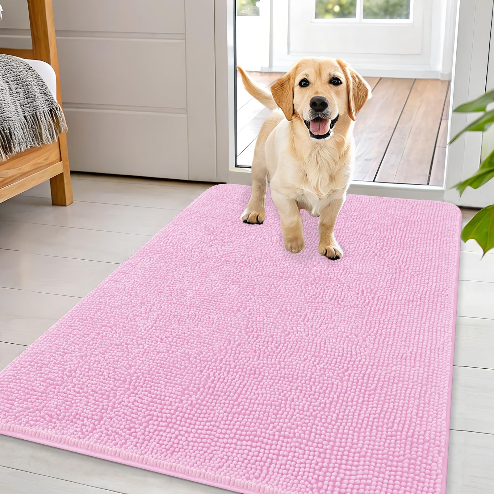 OLANLY Dog Door Mat for Muddy Paws 44x32, Super Absorbent Chenille Mud Mat