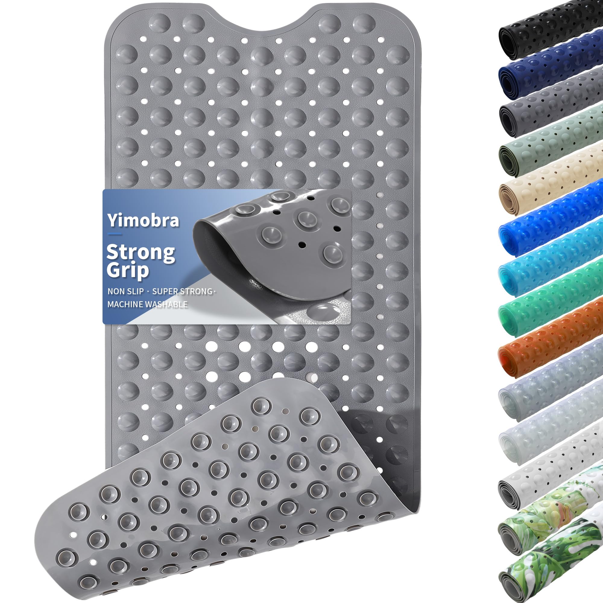Yimobra Alfombra De Ducha para Bañera Original Extra Larga 16 X 40 Pulgadas, Antideslizante con Orificios De Drenaje, Ventosas, Lavable A Máquina, Gris