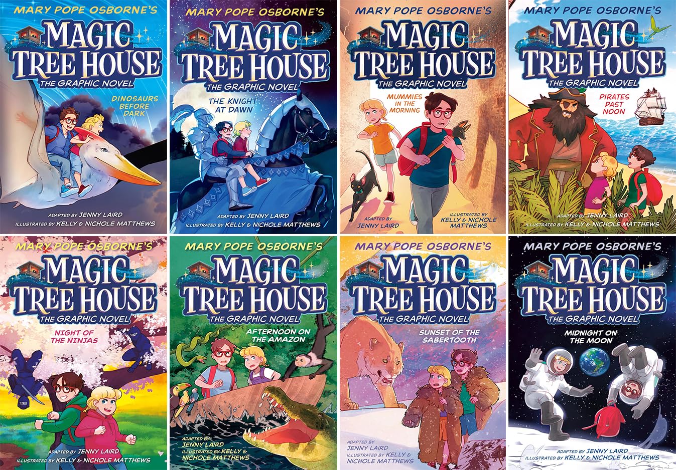 Magic Tree House Graphic Novels Series, 8 Books Collection Set, Dinosaurs Before Dark, The Knight at Dawn, Mummies in the Morning, Pirates Past Noon,