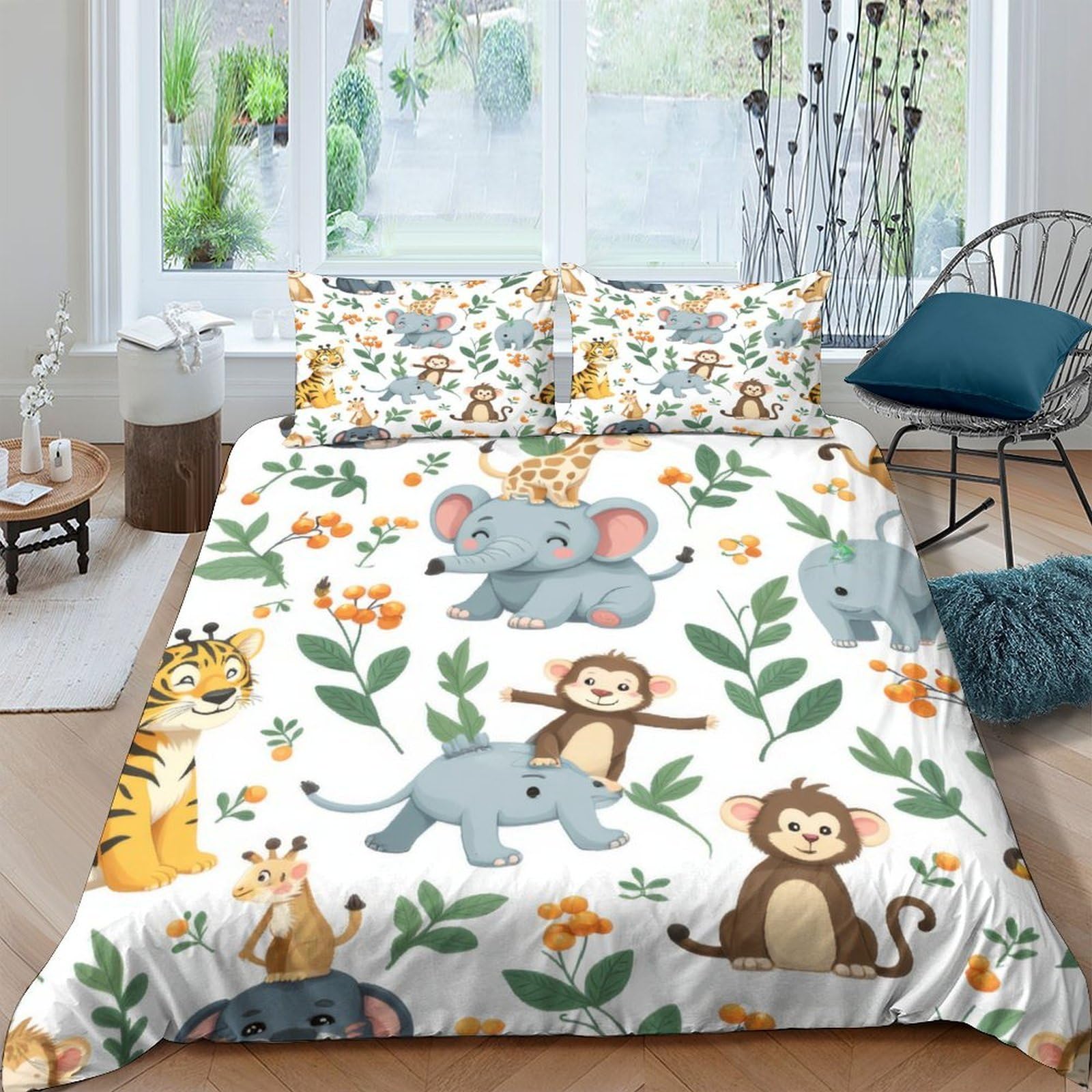 Ctjqhvkz Style-10 3D Printed Jungle Animals Fitted Sheet Microfiber Soft Washable Safari Cartoon Mattress Cover Bedroom Decor Single（135X200cm）