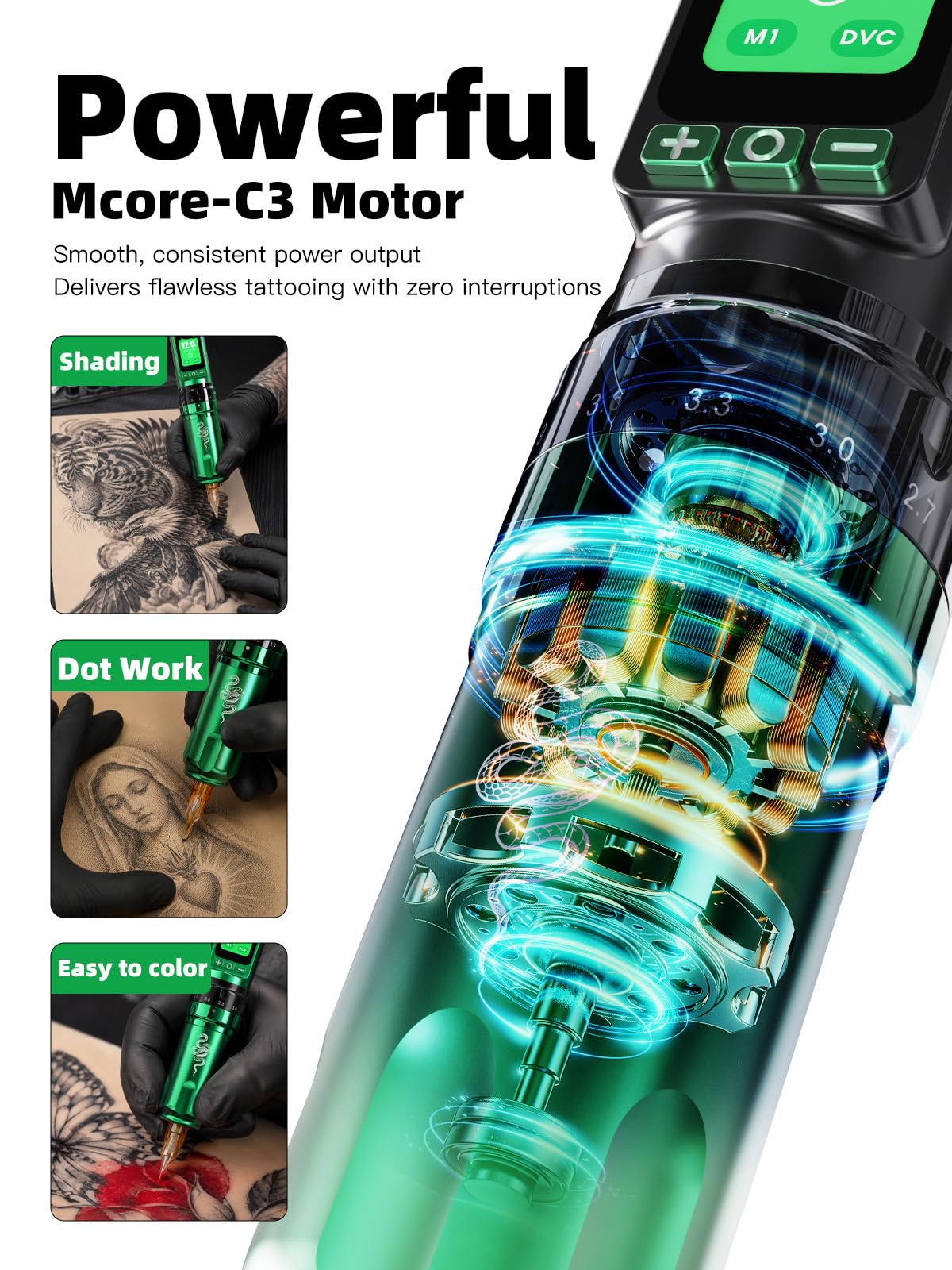 Dragonhawk Tattoo Maschine Set Fold Pro Year of Snake Edition KabelloseTattoo Pen Adjust Stroke Length 2,4-4,2mm, CordlessTattoo Gun von Mcore-C3, 3000mAh mit 2 Akkus & 2 Griffen für Künstler | Kabellose Tätowiermaschine Snake Edition, Mcore-C3 Motor,3000