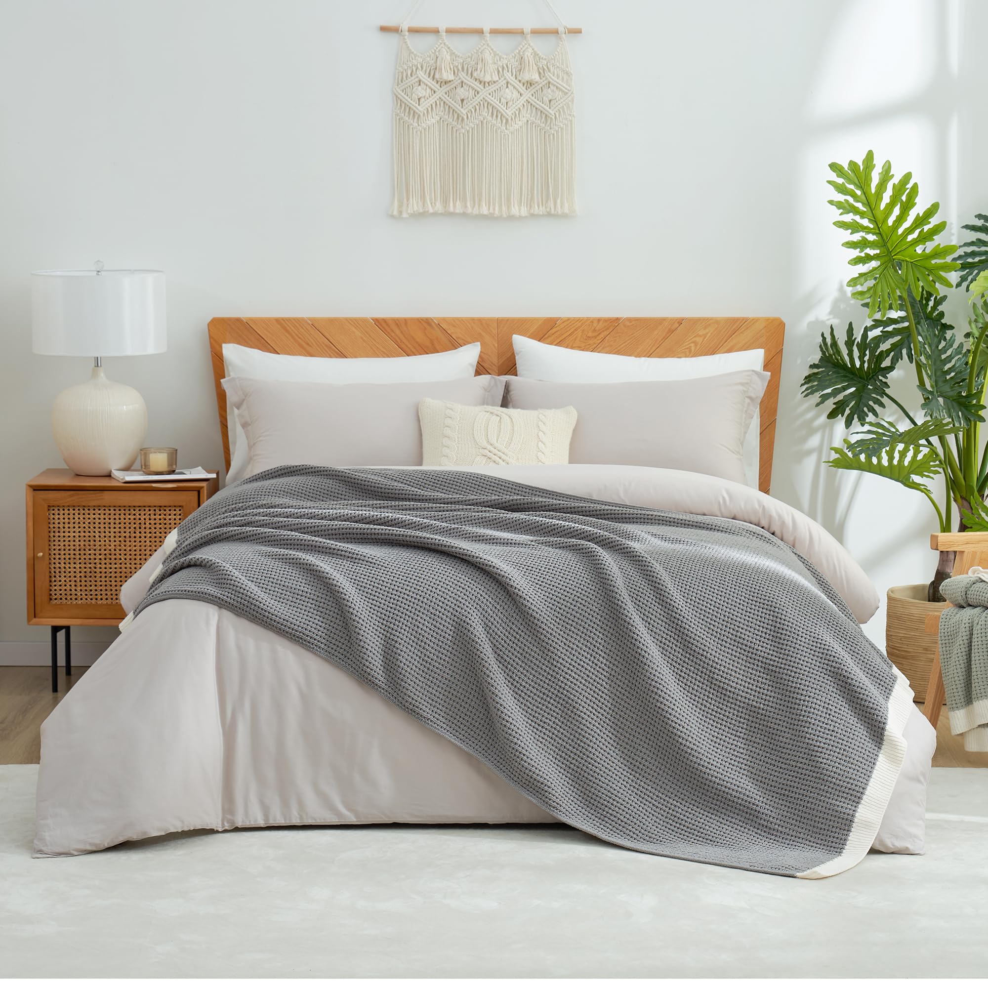 Amélie Home Chenille Waffle Throw Blanket for Couch, Reversible Soft Cozy Knit Blanket Lightweight Warm Decorative Throw for Sofa, Bed, Living Room, Grey, 60 x 80 inch