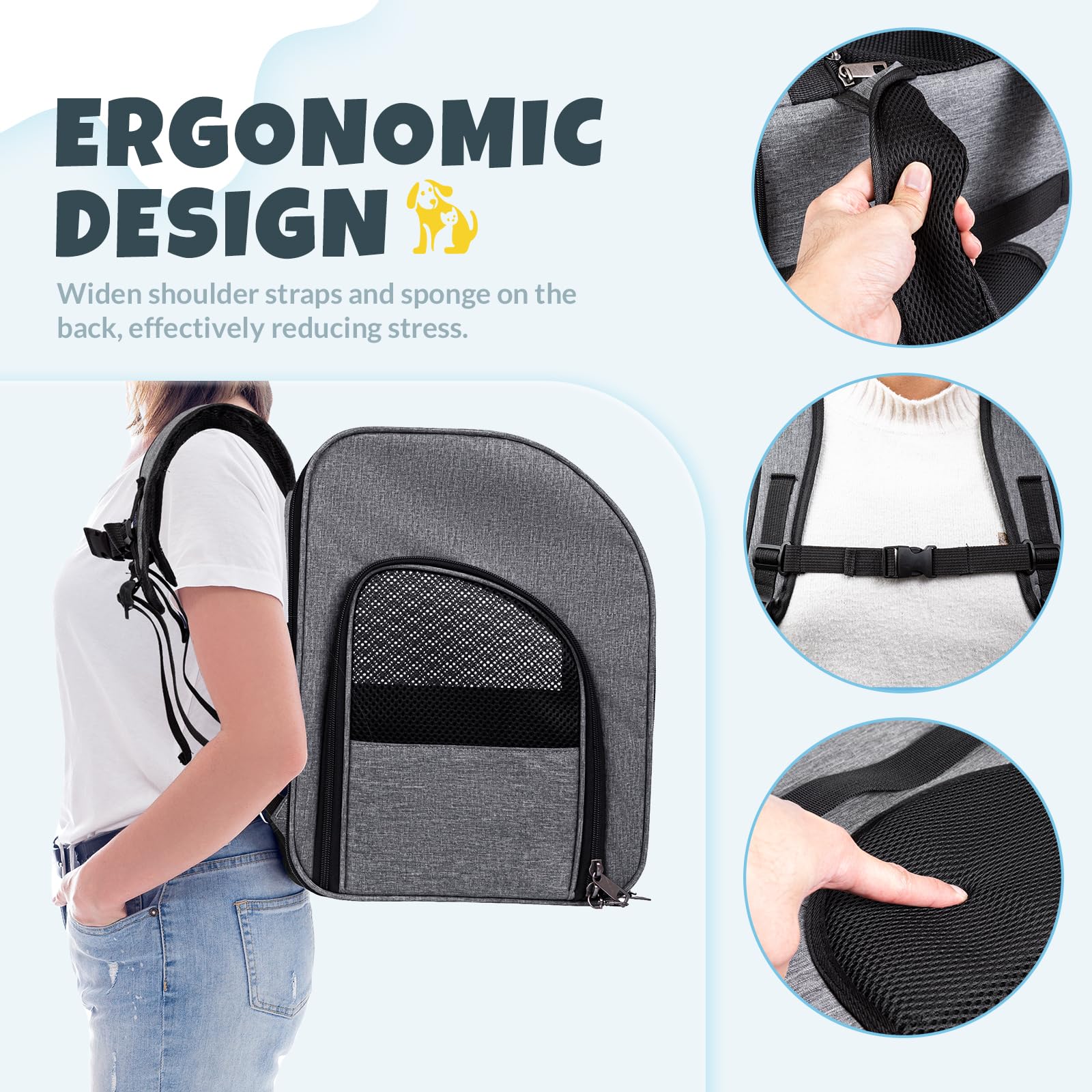 Trasportino per Cani e Gatti, Pieghevole, Per cani e gatti fino a 8 kg, Zaino da Viaggio per Animali Domestici