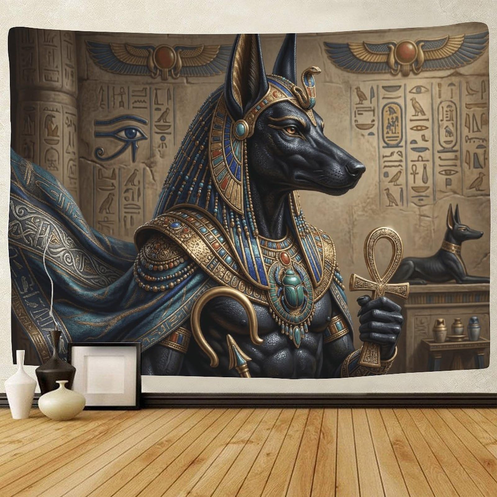 GPMNBCXZK Egyptian Anubis Wall Tapestry Hieroglyph 3D Bedroom Art Living Room Wall Decor 180cmx230cm