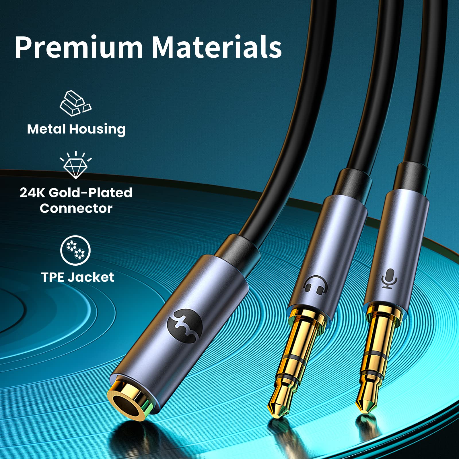 Rozdzielacz audio, rozdzielacz słuchawkowy, 0,3 m (podwójny 3,5 mm męski na 3,5 mm żeński), adapter słuchawkowy, 1 na 2 jack do słuchawek, zestawu słuchawkowego, laptopa, PC itd.