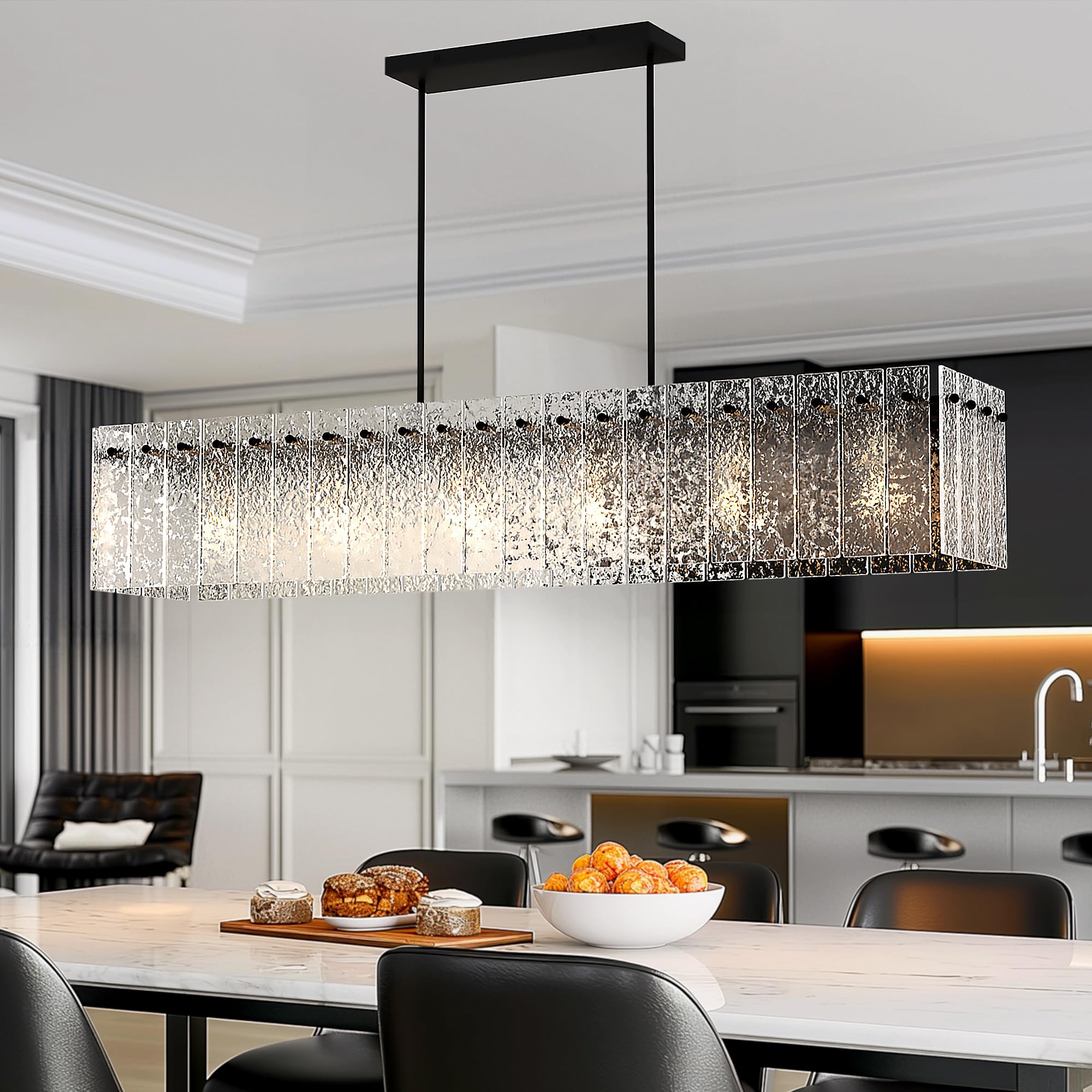 Danshinro Modern Black Rectangle Chandelier, 48