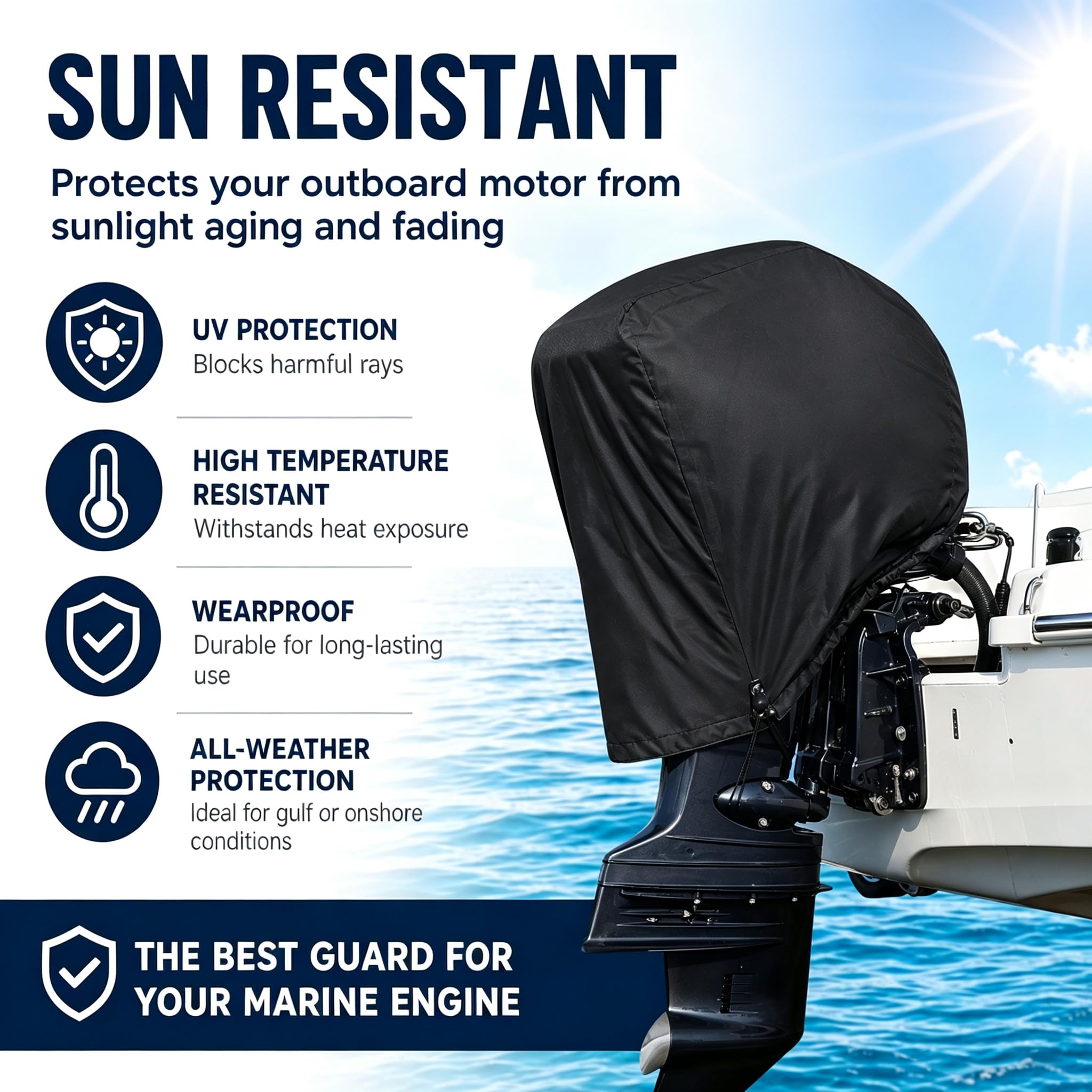 Bootsmotorabdeckung, Außenbordmotorabdeckung Voller Bootsmotorabdeckung Wasser Polyester Windschutz Außenborder Motorabdeckung mit Aufbewahrungstasche 0 bis 20 (6-15 PS)