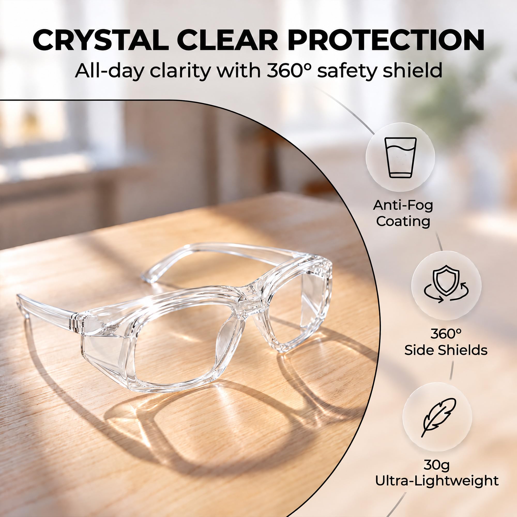 MORK&SUKY Safety Glasses for Men&Women, Anti-Fog Protective Eyewear with Side Shields for Woodworking, Lab Work,Construction. — Amazon image 2