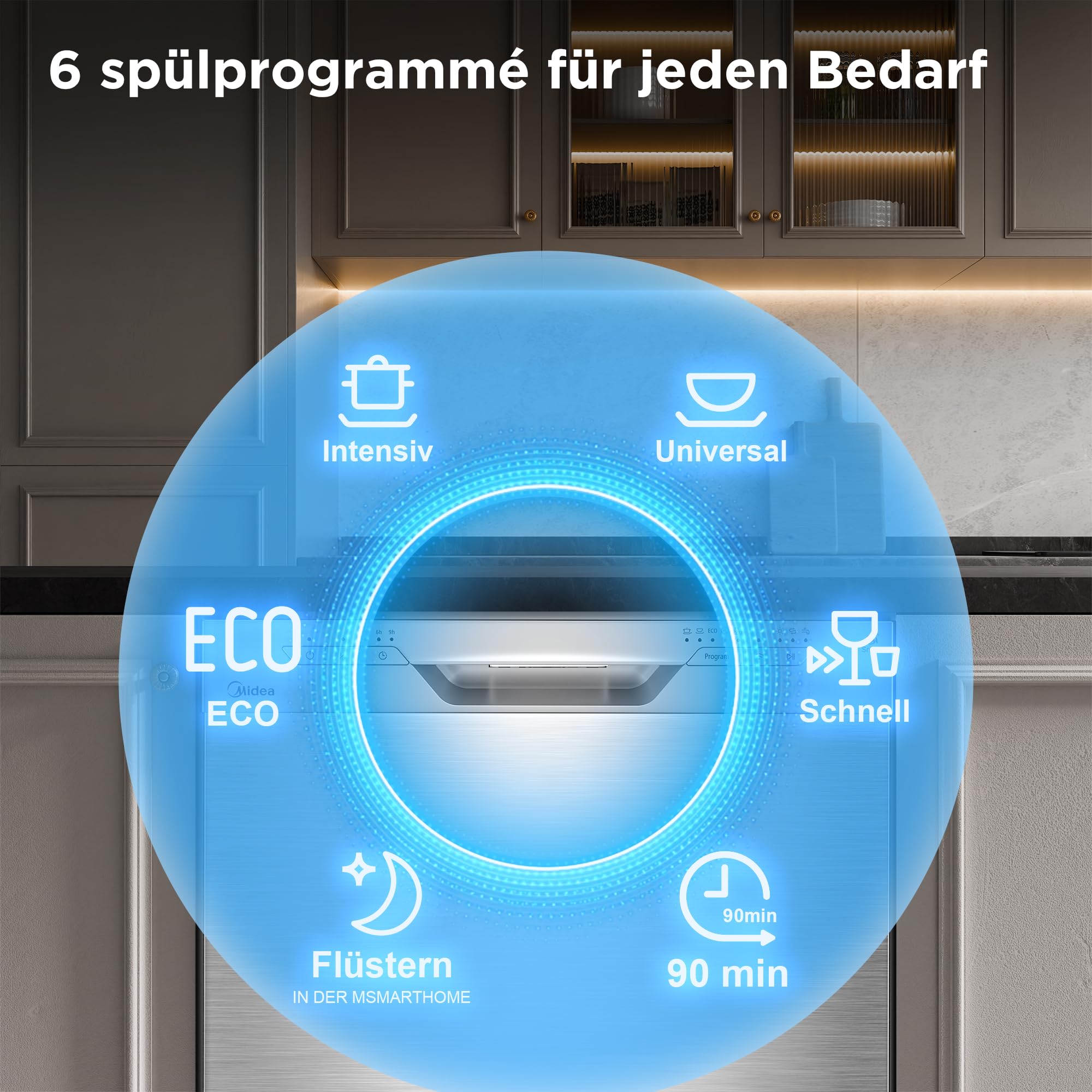 Midea SF 3.60N PRO Geschirrspüler 60cm Freistehend Unterbaufähig 14 Maßgedecke Spülmaschine WLAN 47 dB Silber