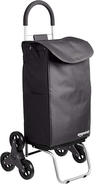 Amazon Basics Folding Stair Climber Shopping Trolley Converts into Dolly, 96.5 cm Handle Height, Black