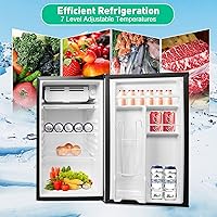 Vista 2 de Mini refrigerador de 3.2 pies cúbicos con congelador, refrigerador compacto con puerta reversible, patas ajustables, control de termostato