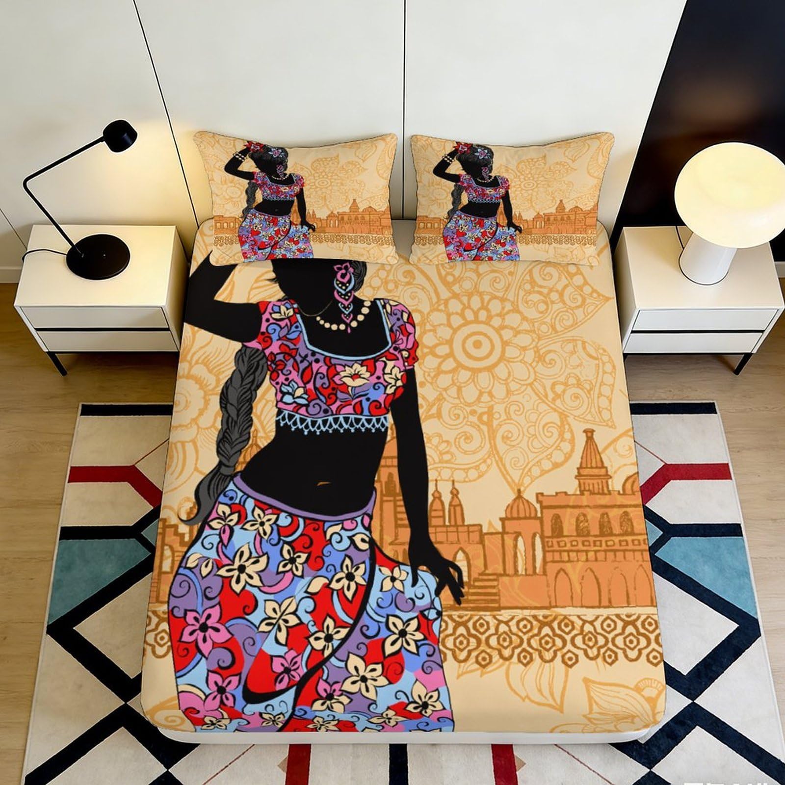 Dhbaneiok Style-10 3D Printed African Art Fitted Sheet Microfiber Soft Breathable Ethnic Woman Bed Cover For Bedroom Guest Room Decor 90X200x25cm