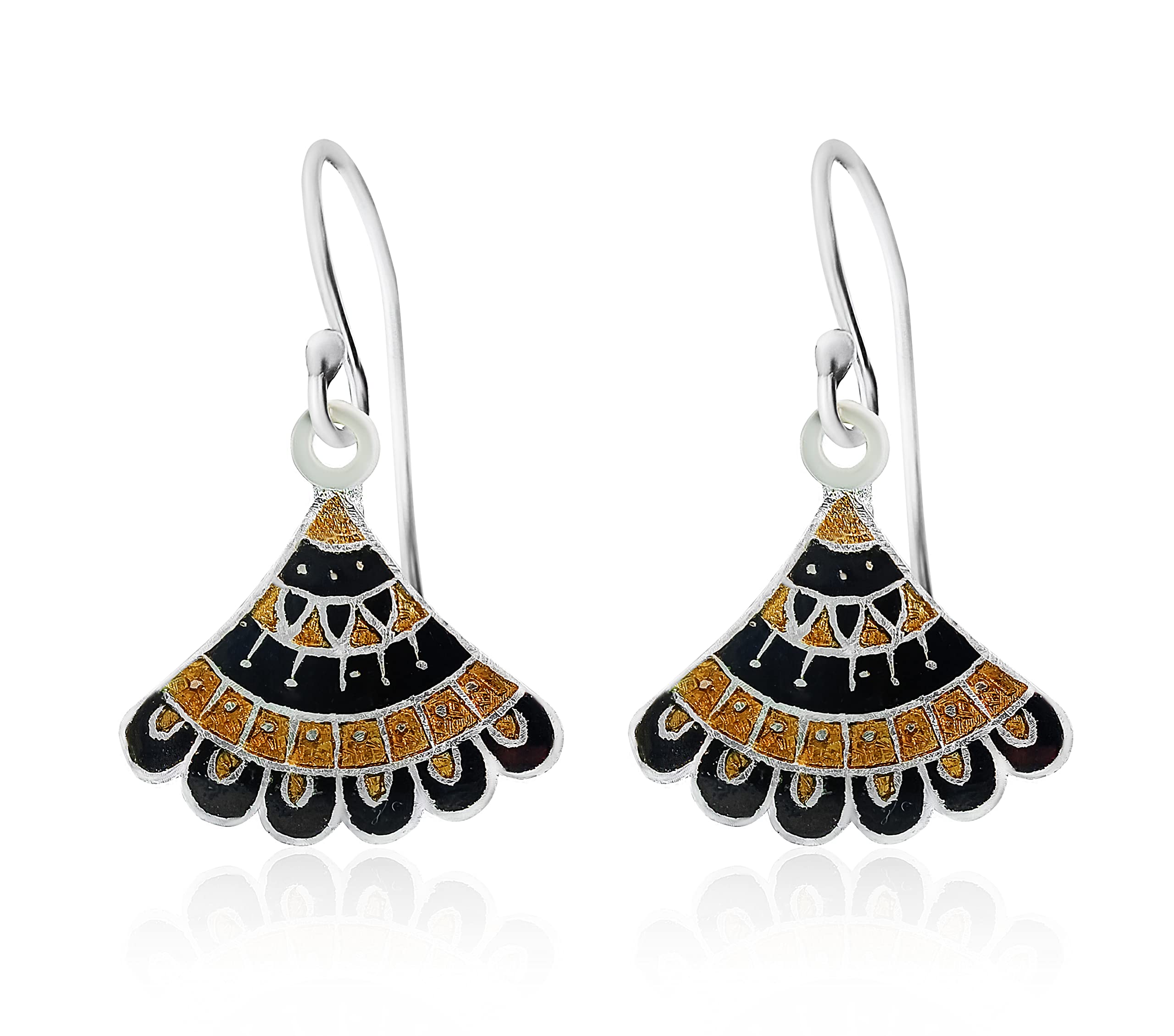 INARI SHINES 925 Sterling Silver Fan Shaped drop dangle Earrings with Multi Enamel Meena | Gift for Women and Girls