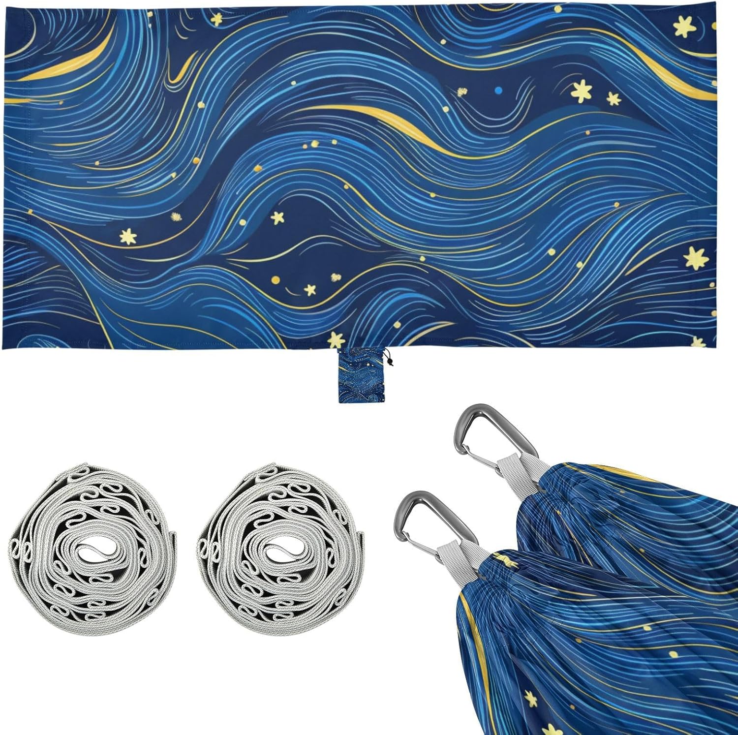 Blue Waves at Night Camping Hammocks Rope Hammock for Camping & Hiking Essential