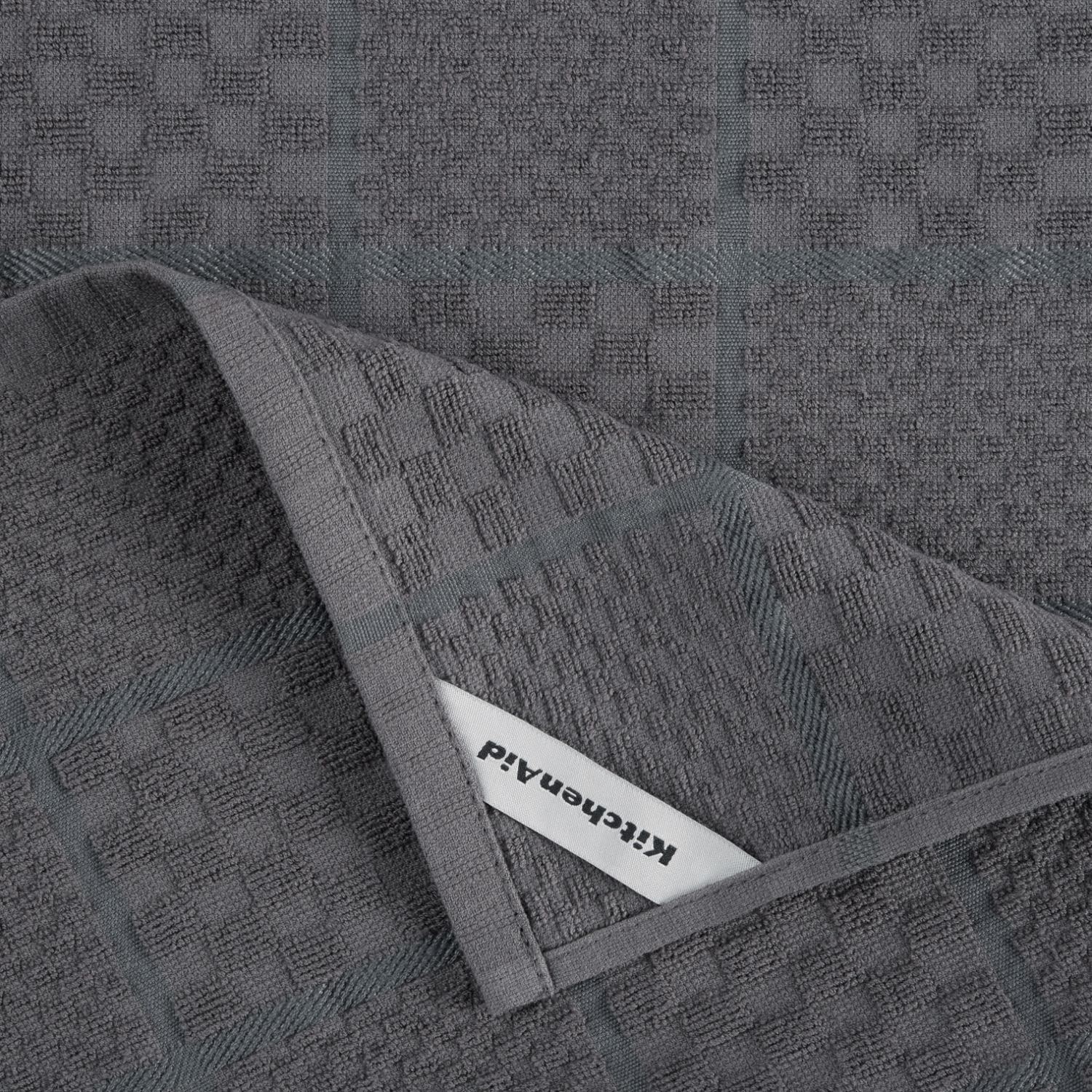 KitchenAid Quilted Cotton Terry Cloth Oven Mitt, Pot Holder Ensemble torchon, Gant de Cuisine et manique, Polyester, Gris Charbon, 16"x26", 7"x13" & 7"x10"