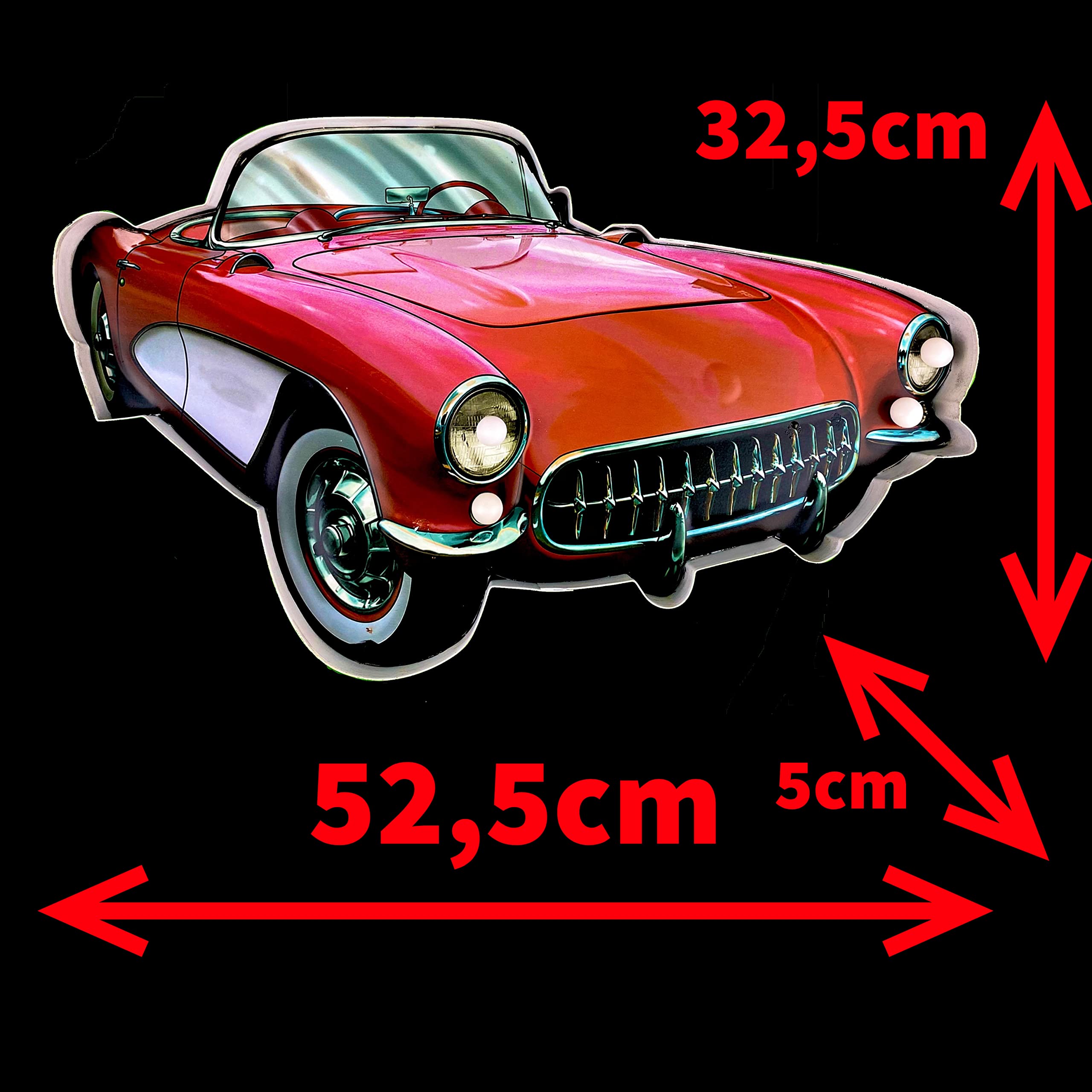 Sport-Auto-Lichtschild von 1956 – Originelles Retro-Schild von American Retro Sign Company. Leuchtendes Vintage-Schild, LED-Beleuchtung, Geschenk für Väter, Retro-Dekoration, 52 x 32 x 5 cm