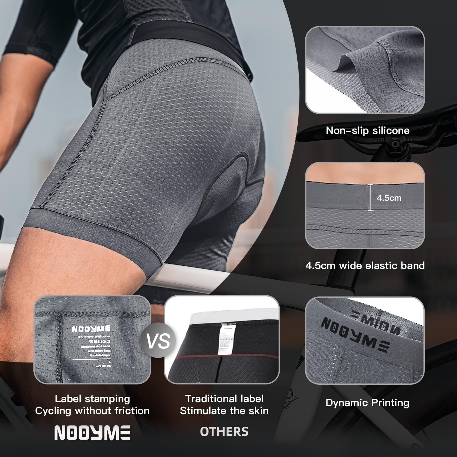 NOOYME Shorts de Ciclismo para Hombre Calzoncillos de Ciclismo para Hombre con Almohadilla para el Asiento