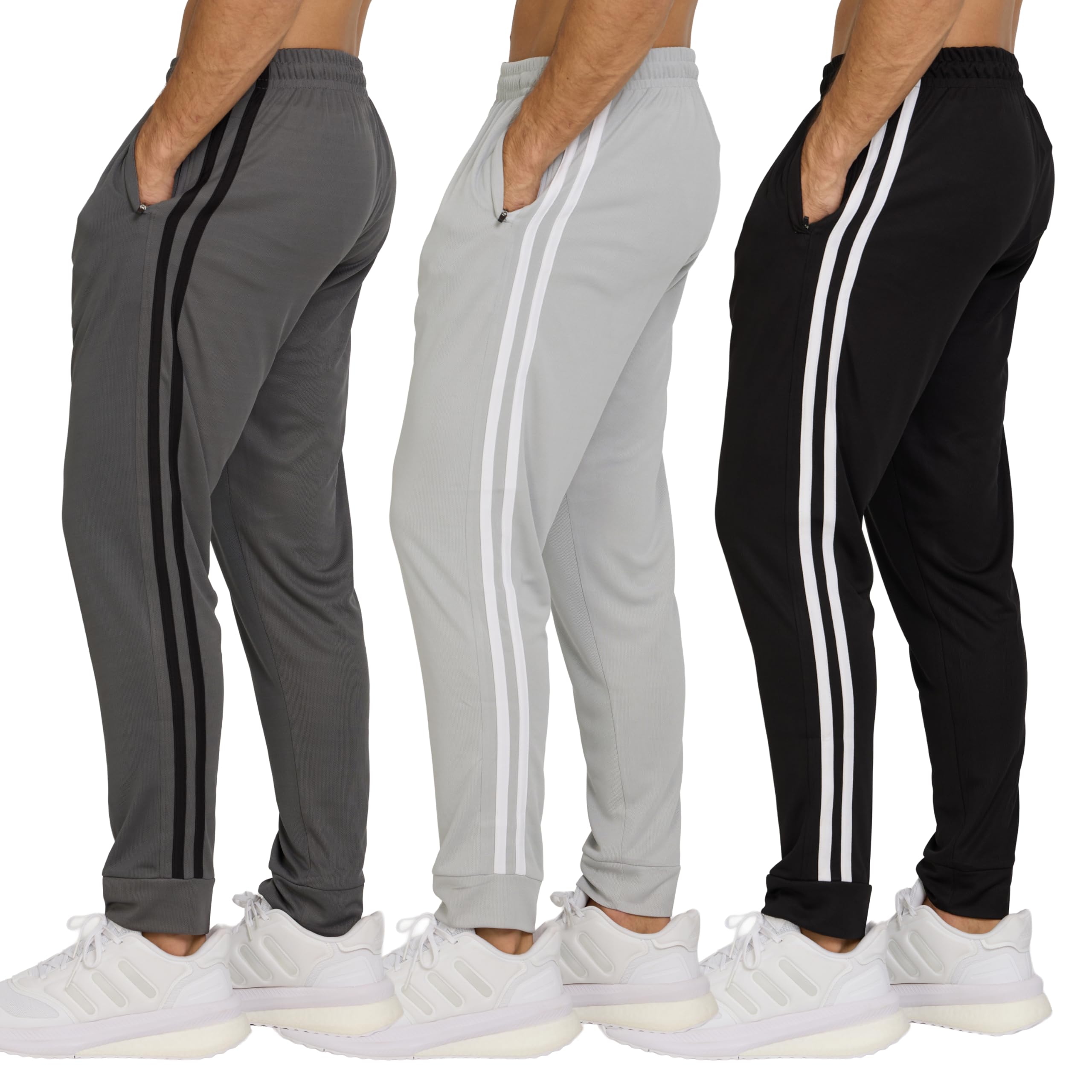 3 Pack Mens Sweatpants with Zipper Pockets & Drawstring Light Weight Fitness Clothing Mesh Workout Joggers for Men